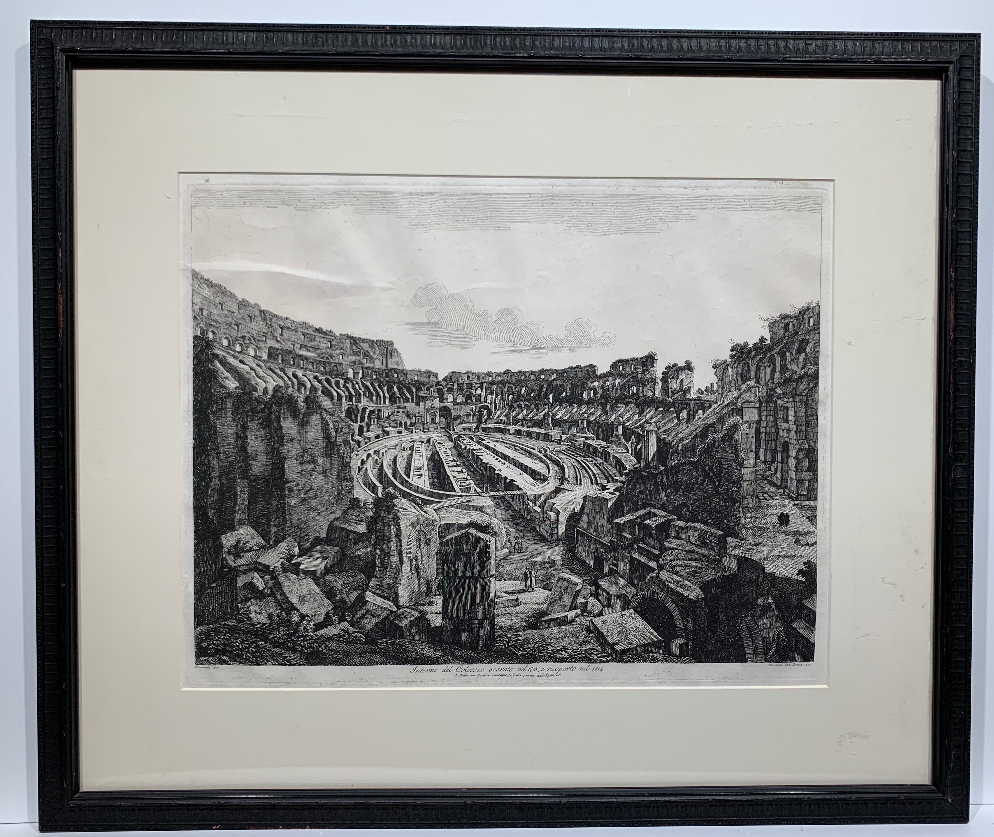 Luigi Rossini Landscape Print - Interno del Colesseo Scavato  (Colosseum Rome)