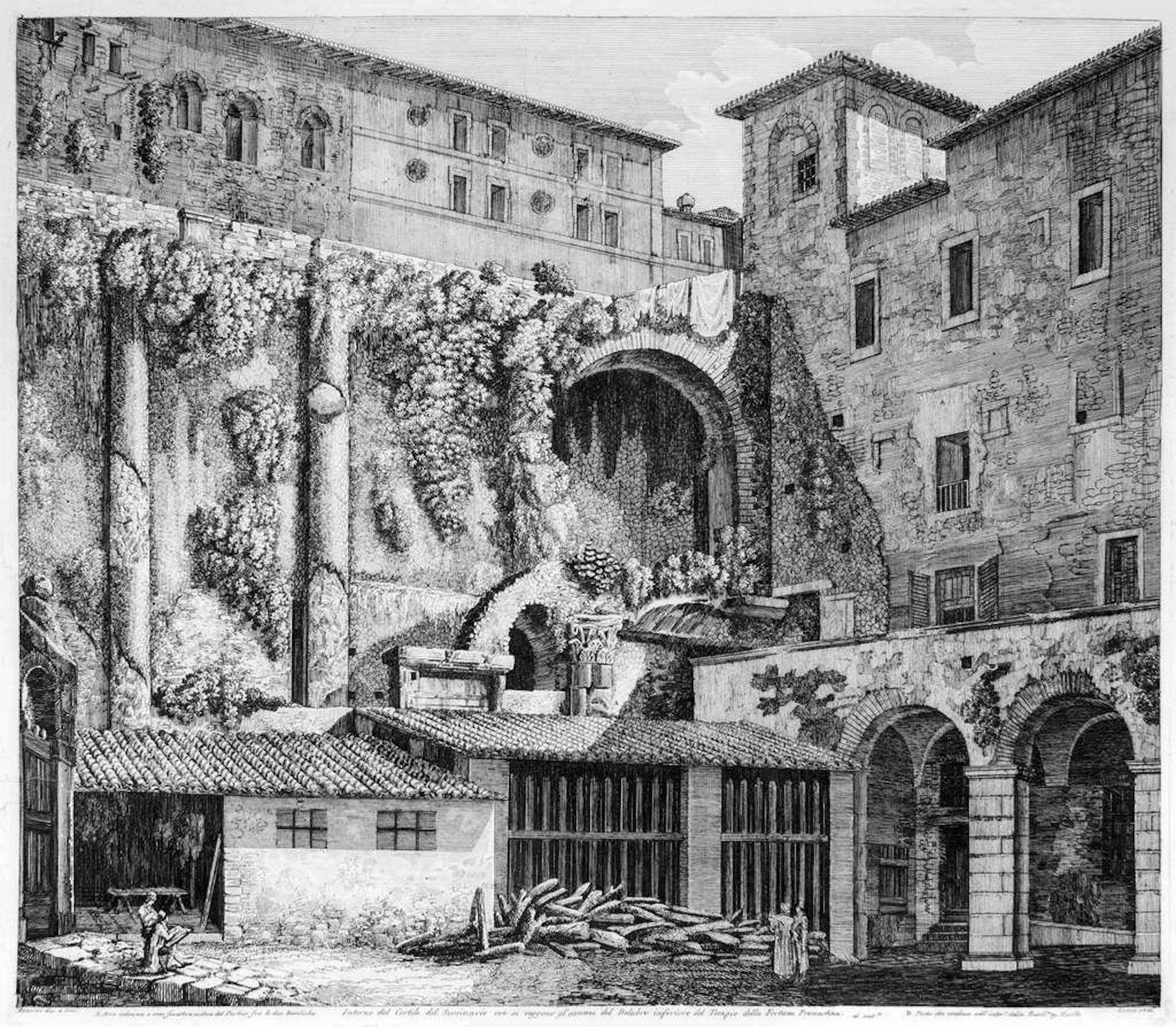 Luigi Rossini Figurative Print - Interno del Cortile del Seminario - Original Etching by L. Rossini - 1824