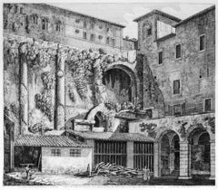 Interno del Cortile del Seminario - Original Etching by L. Rossini - 1824