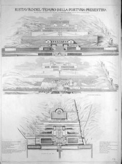 Ristauro del Tempio della Fortuna Prenestina - Etching by L. Rossini - 1826