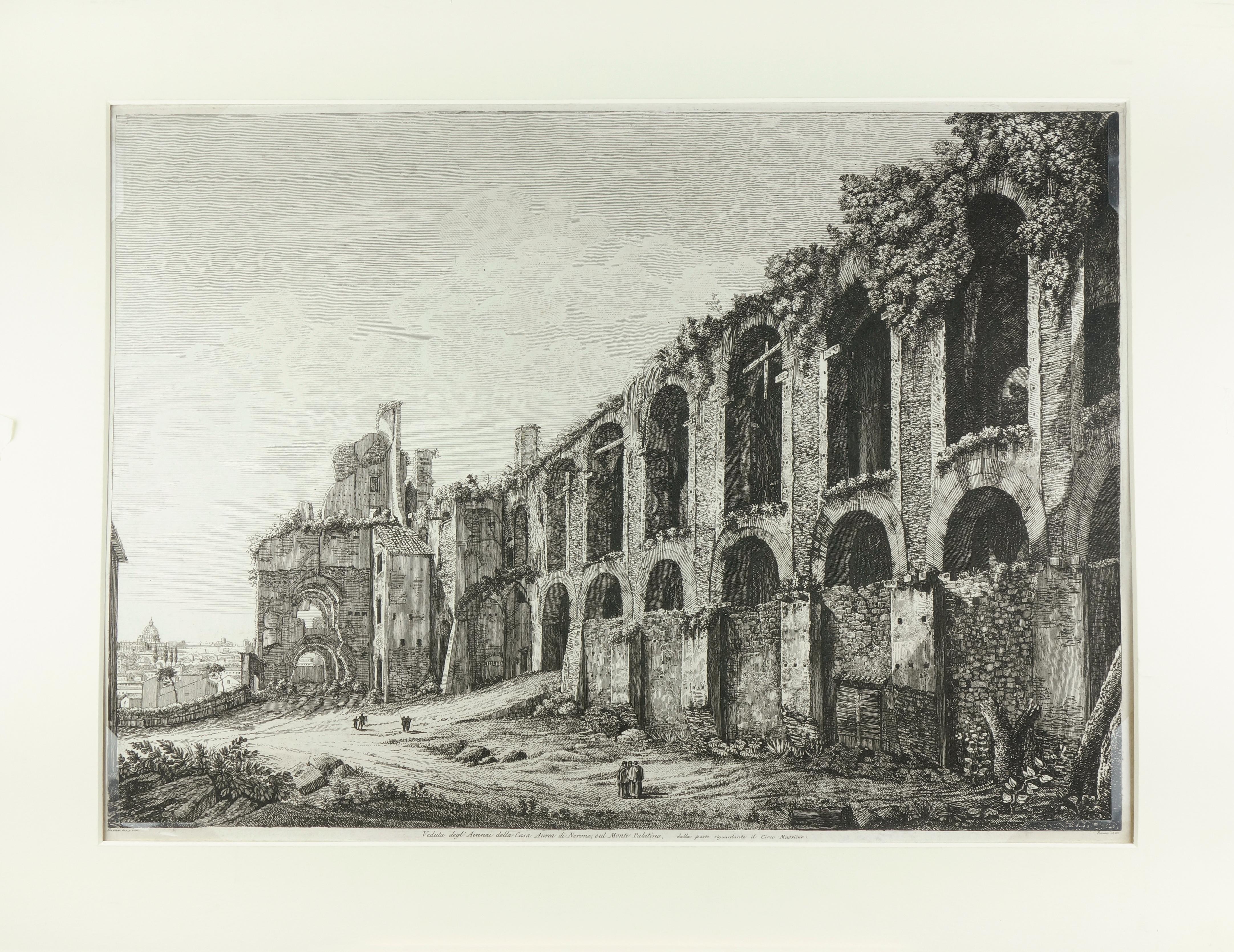 Luigi Rossini Landscape Print - Ruins of the Golden House of Nero, on Monte Palatino, Rome