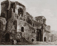Ruins of the Roman Baths of Belisarius: A 19th C. Etching by Luigi Rossini