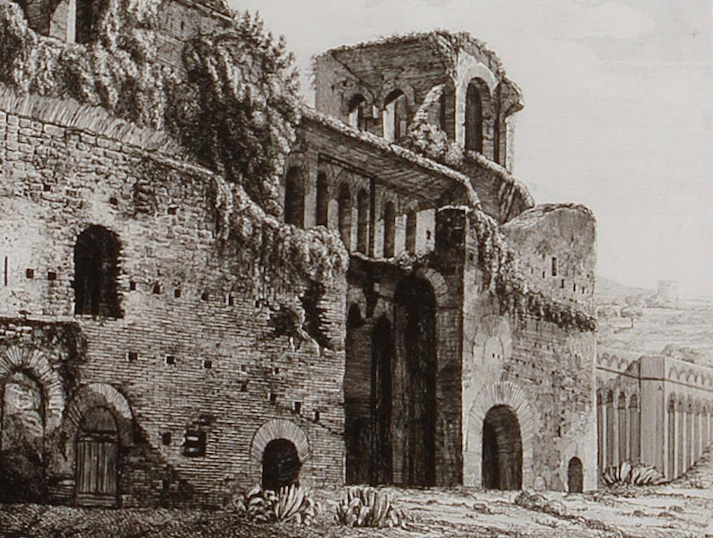 Ruins of the Roman Baths of Belisarius: A 19th C. Etching by Luigi Rossini For Sale 1
