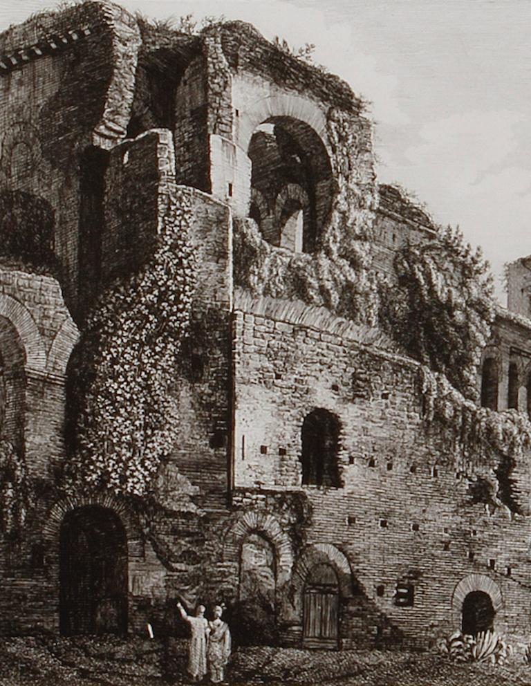 Les ruines des baignoires romaines de Belisarius : eau-forte du 19e siècle de Luigi Rossini en vente 3