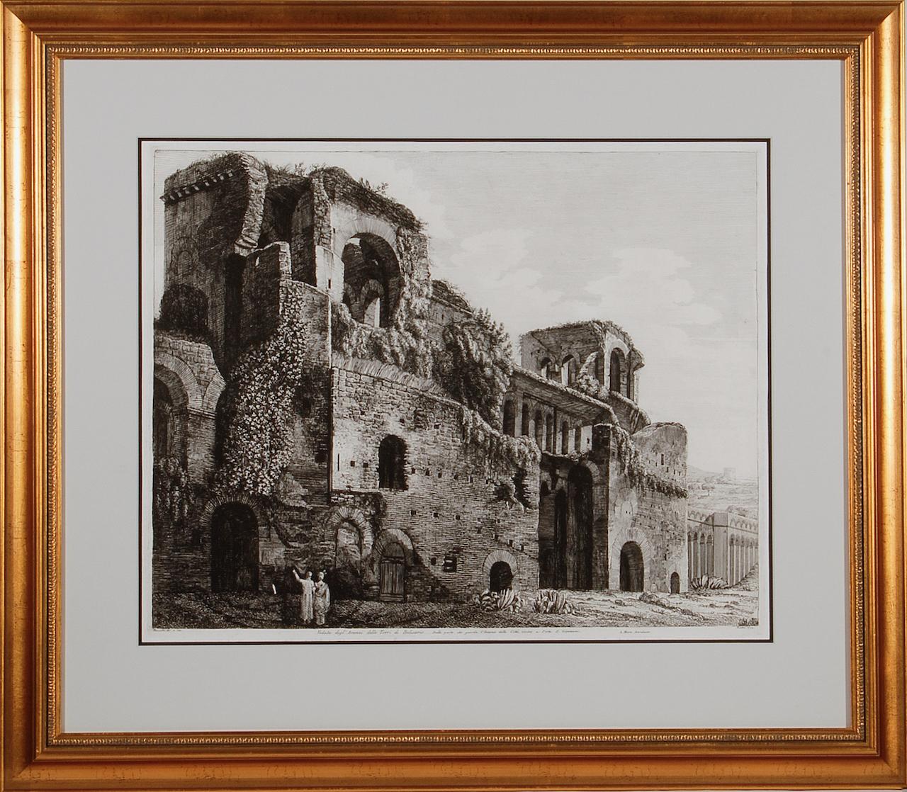 Les ruines des baignoires romaines de Belisarius : eau-forte du 19e siècle de Luigi Rossini