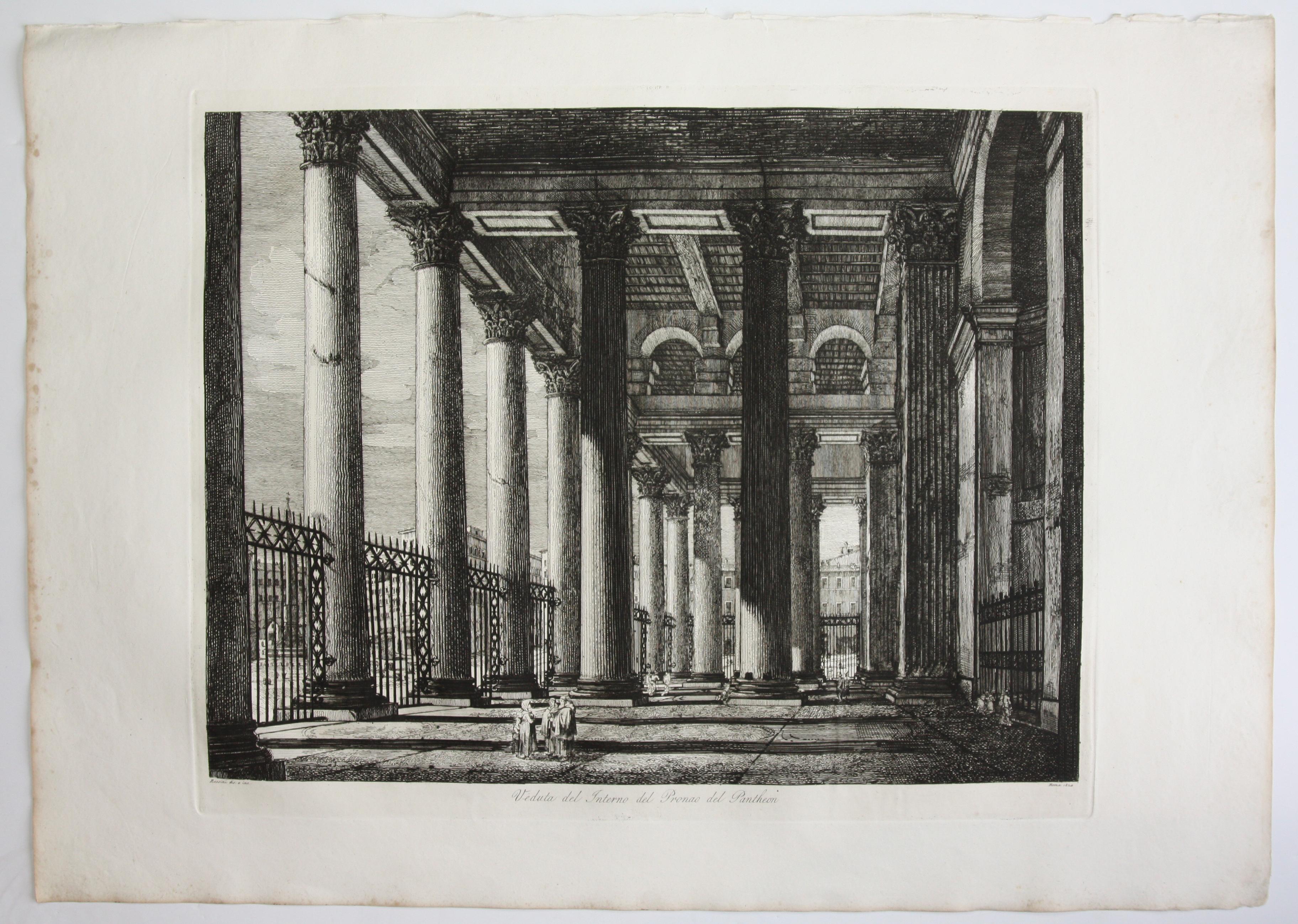 Seven Rossini Prints From the Serie “Le antichità de’ contorni di Roma” - Gray Figurative Print by Luigi Rossini