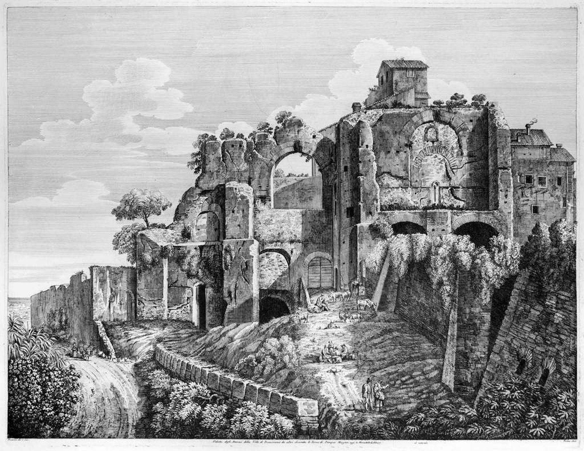 Landscape Print de Luigi Rossini - Veduta degli Avanzi della Villa... - Aguafuerte de L. Rossini - 1825