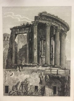 Veduta del Tempio della Sibilla a Tivoli - Original Etching by L. Rossini - 1824