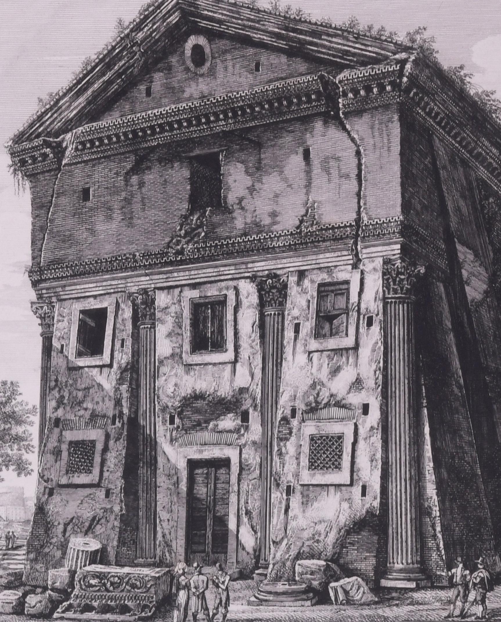 Veduta del Tempio delle Camene, da altri del Dio Ridicolo - Print di Luigi Rossini