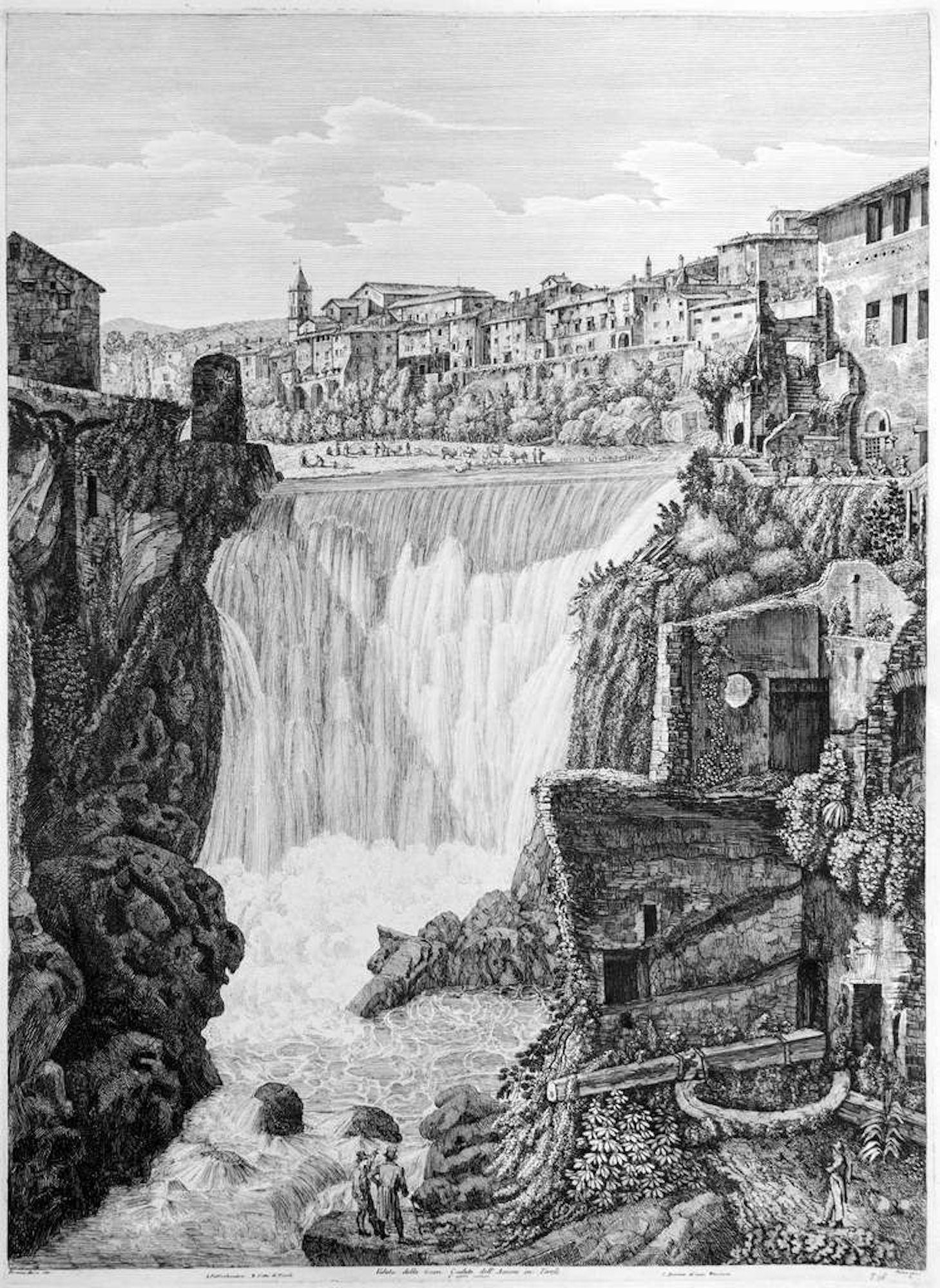 Veduta della Gran Caduta dell' Aniene... - Etching by L. Rossini - 1825