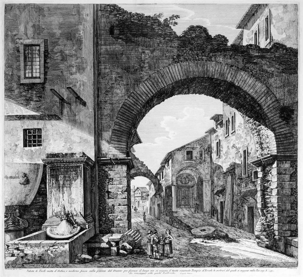 Luigi Rossini Landscape Print - Veduta di Tivoli mista d'Antico, e moderno (...) - Etching by L. Rossini - 1824