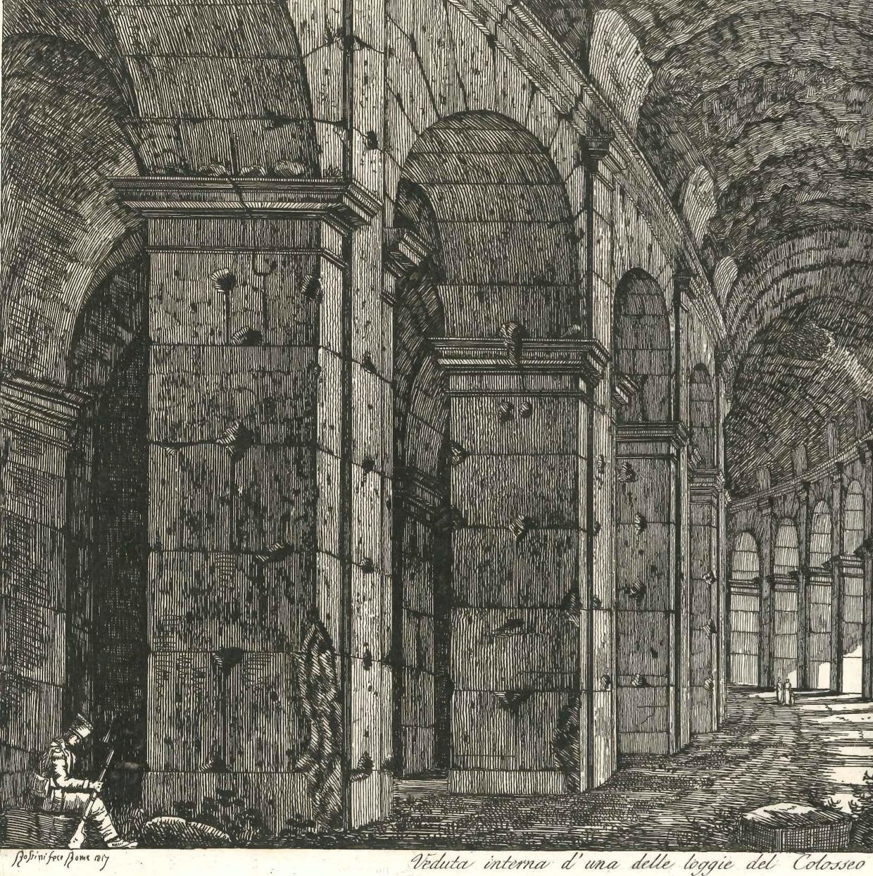 Luigi Rossini Like his predecessor Giovanni Battista Piranesi, Rossini focused on extant antique Roman architecture and excavations in Rome and its environs, and rendered in exquisite detail classical architecture of Rome and its surrounding