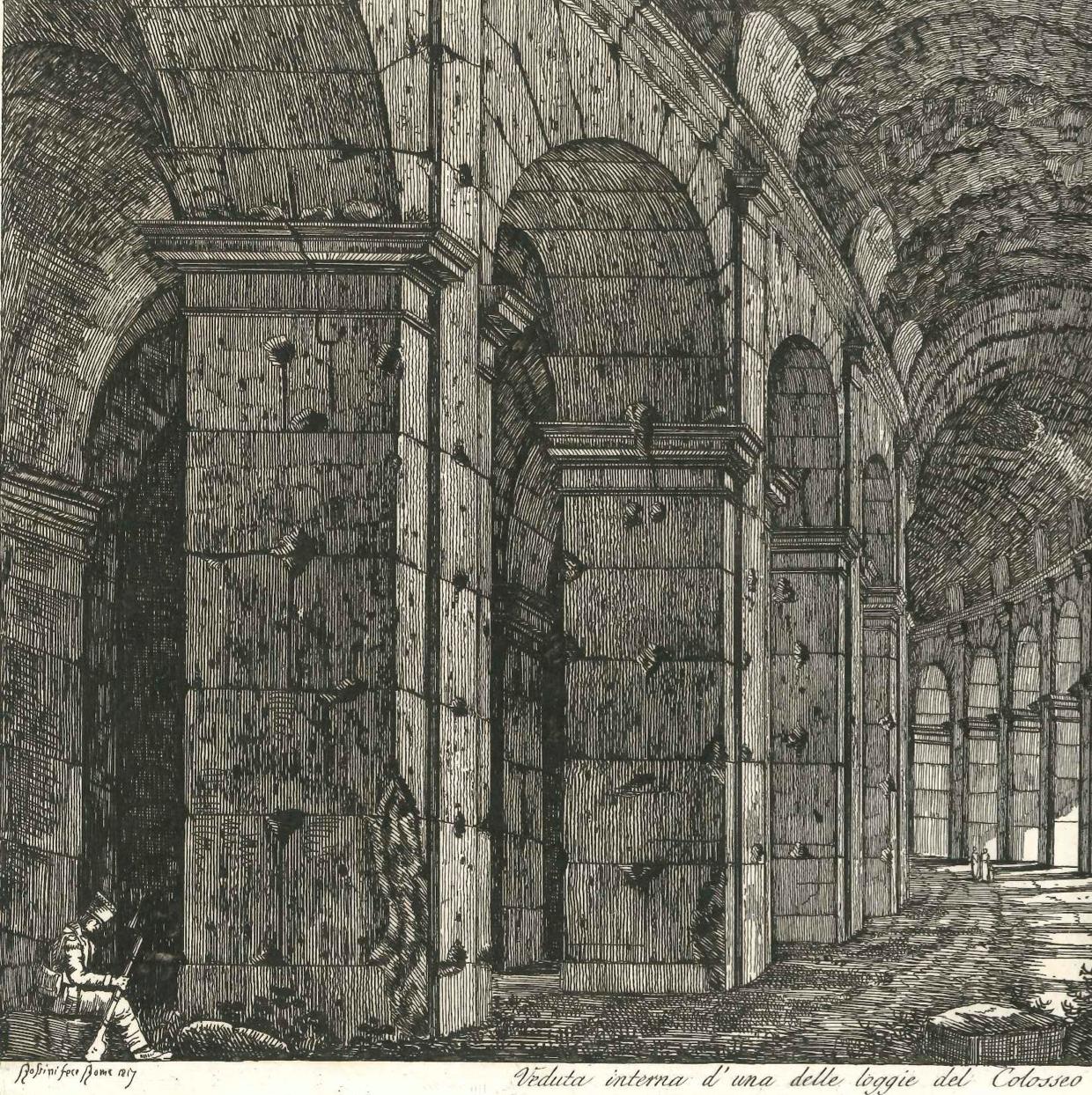 View of a Loggia of The Colosseum in Rome Engraving Signed Dated Luigi Rossini 2