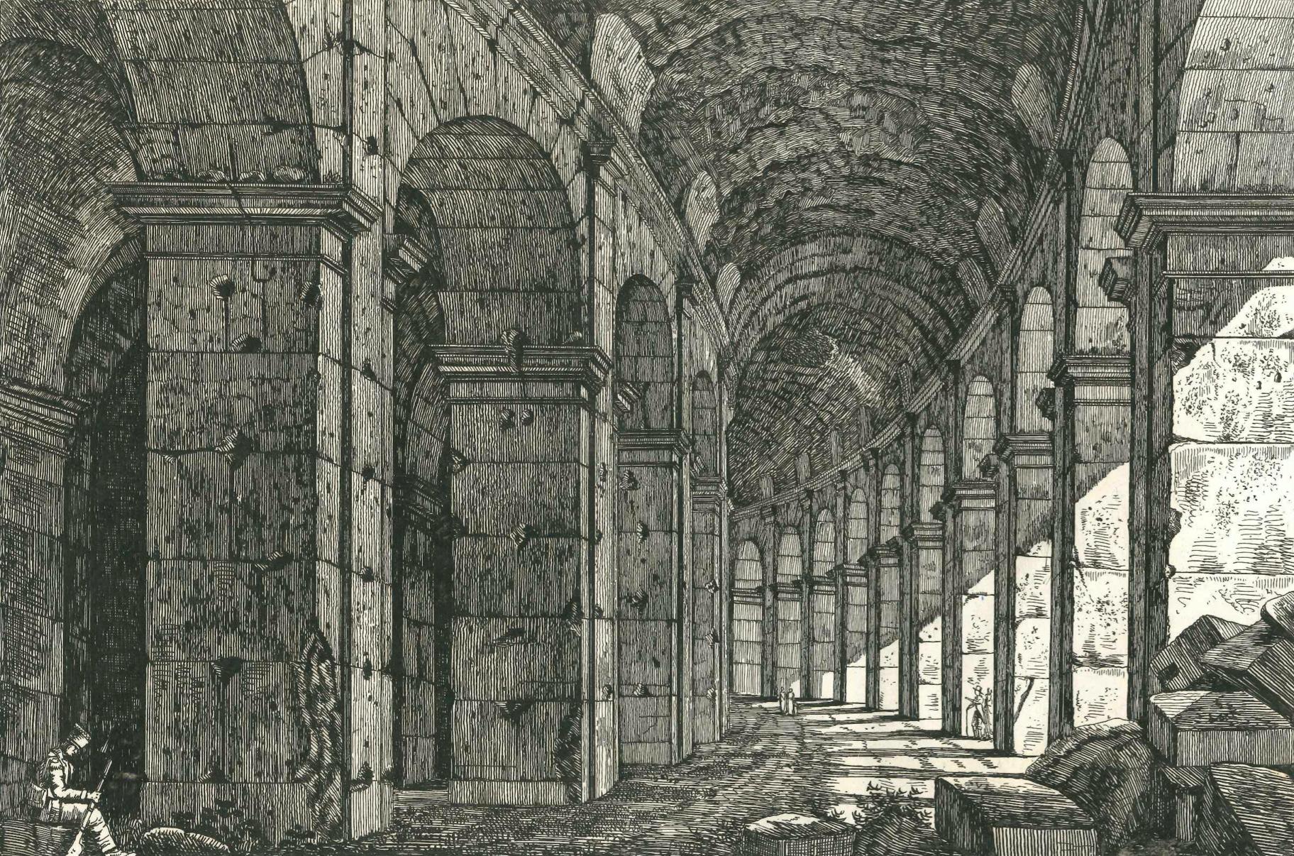 View of a Loggia of The Colosseum in Rome Engraving Signed Dated Luigi Rossini 4