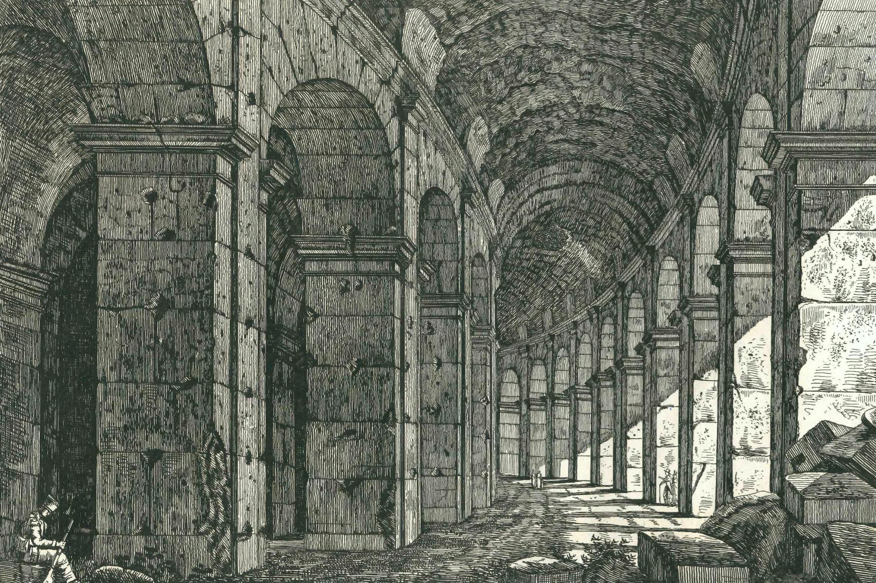 View of a Loggia of The Colosseum in Rome Engraving Signed Dated Luigi Rossini 5