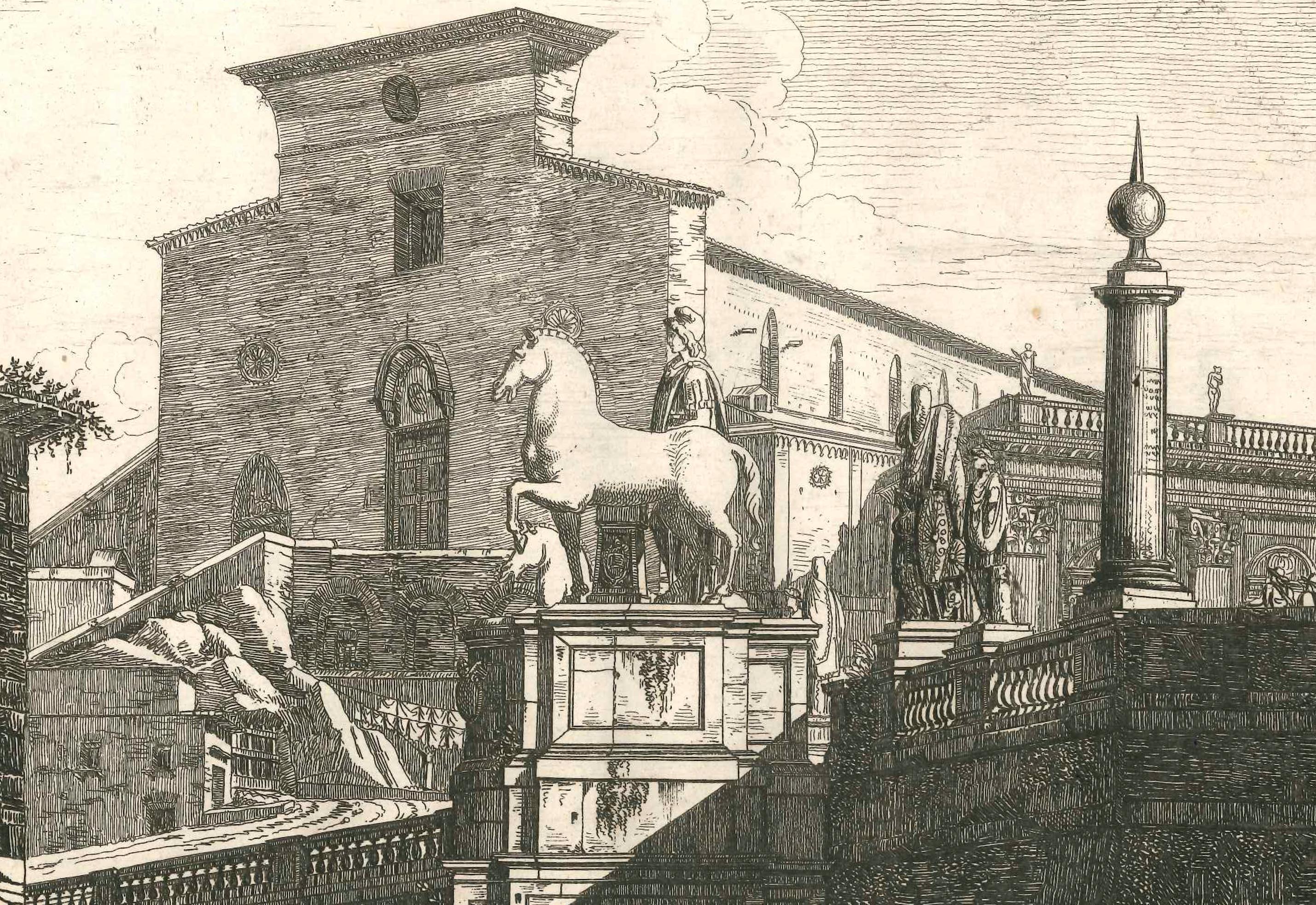 View of the Capitoline Hill in Rome Engraving Signed and Dated Luigi Rossini 1