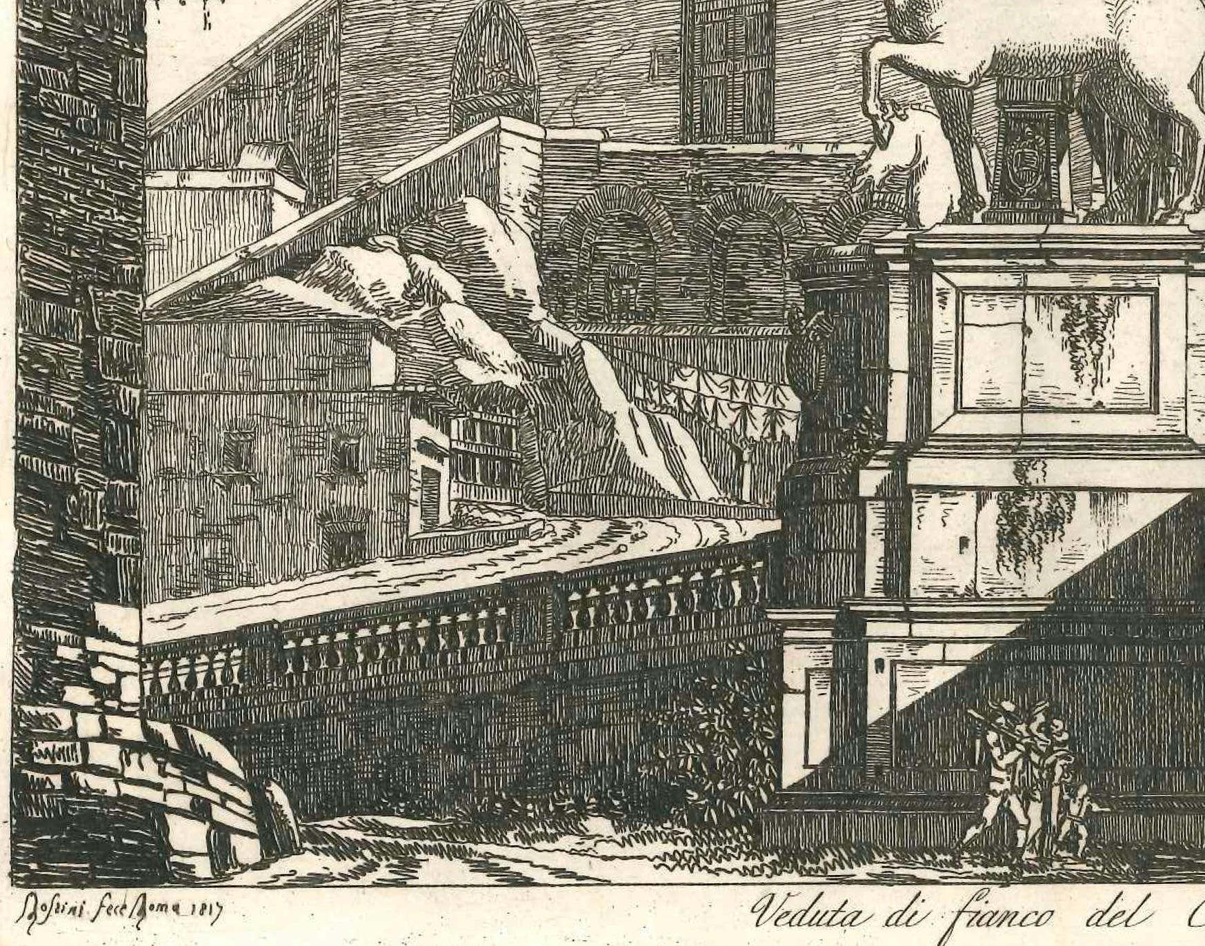 View of the Capitoline Hill in Rome Engraving Signed and Dated Luigi Rossini 2