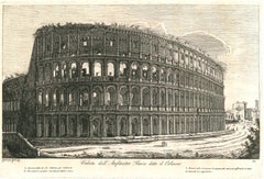 1800 Colosseum Landscape Realist in Rome Engraving Luigi Rossini on Paper