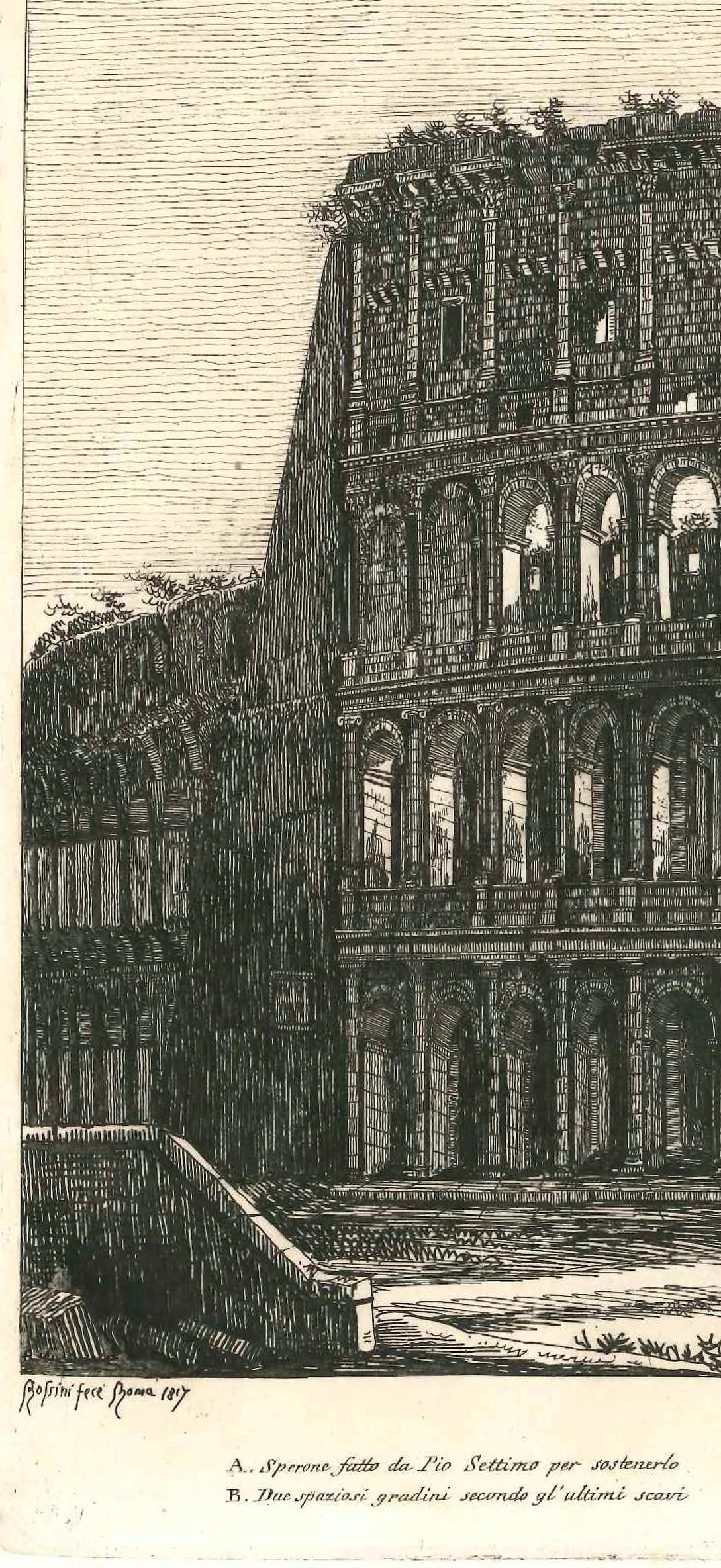 1800 Colosseum Landscape Realist in Rome Engraving Luigi Rossini on Paper 1