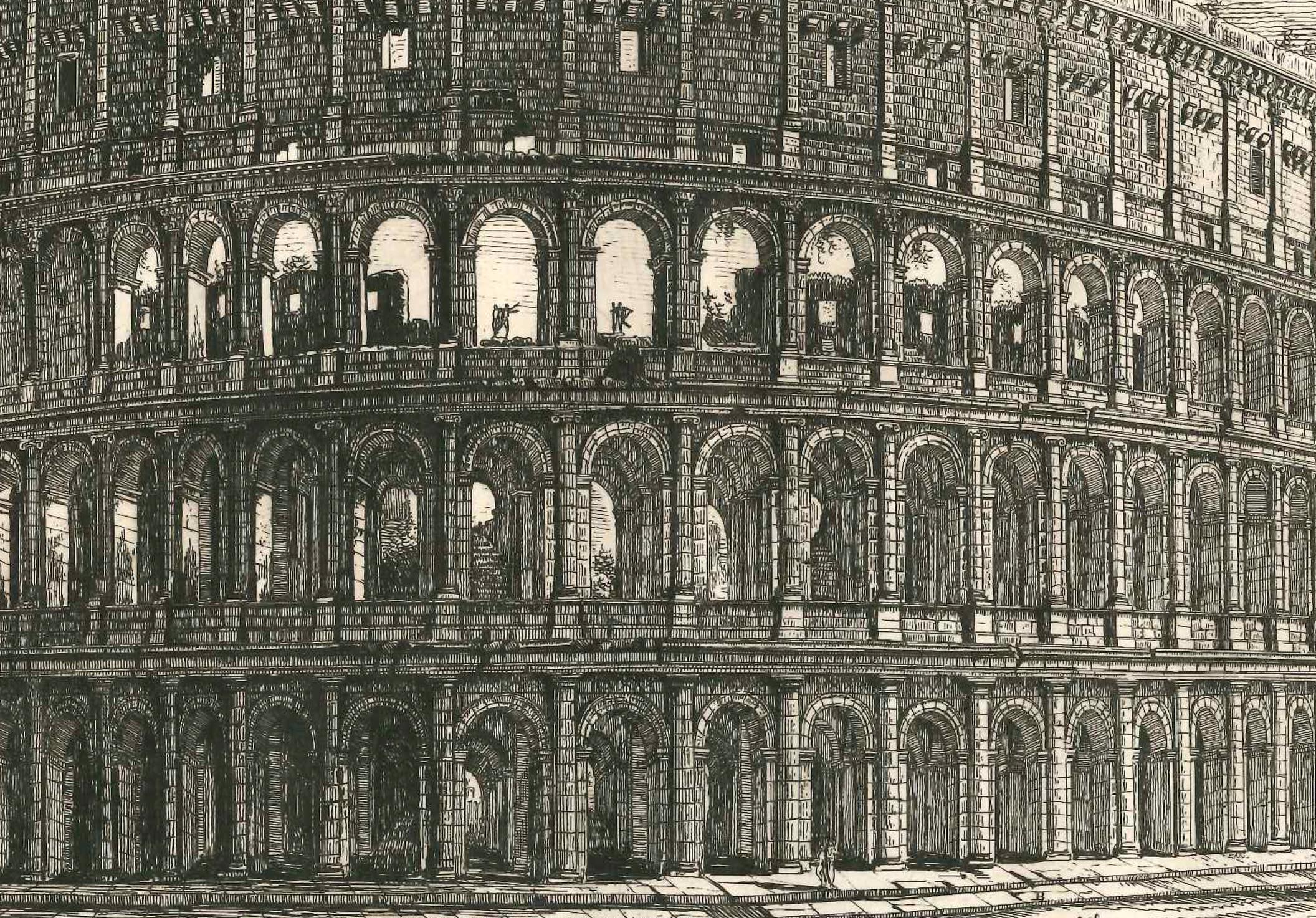 1800 Colosseum Landscape Realist in Rome Engraving Luigi Rossini on Paper 2