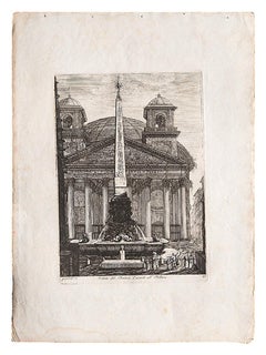 View of the Pantheon in Rome Engraving Signed and Dated Luigi Rossini 