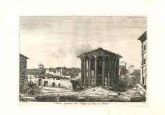 View of the Temple of Vesta in Rome Engraving Signed and Dated Luigi Rossini
