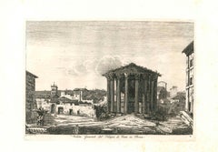 View of the Temple of Vesta in Rome Engraving Signed and Dated Luigi Rossini 