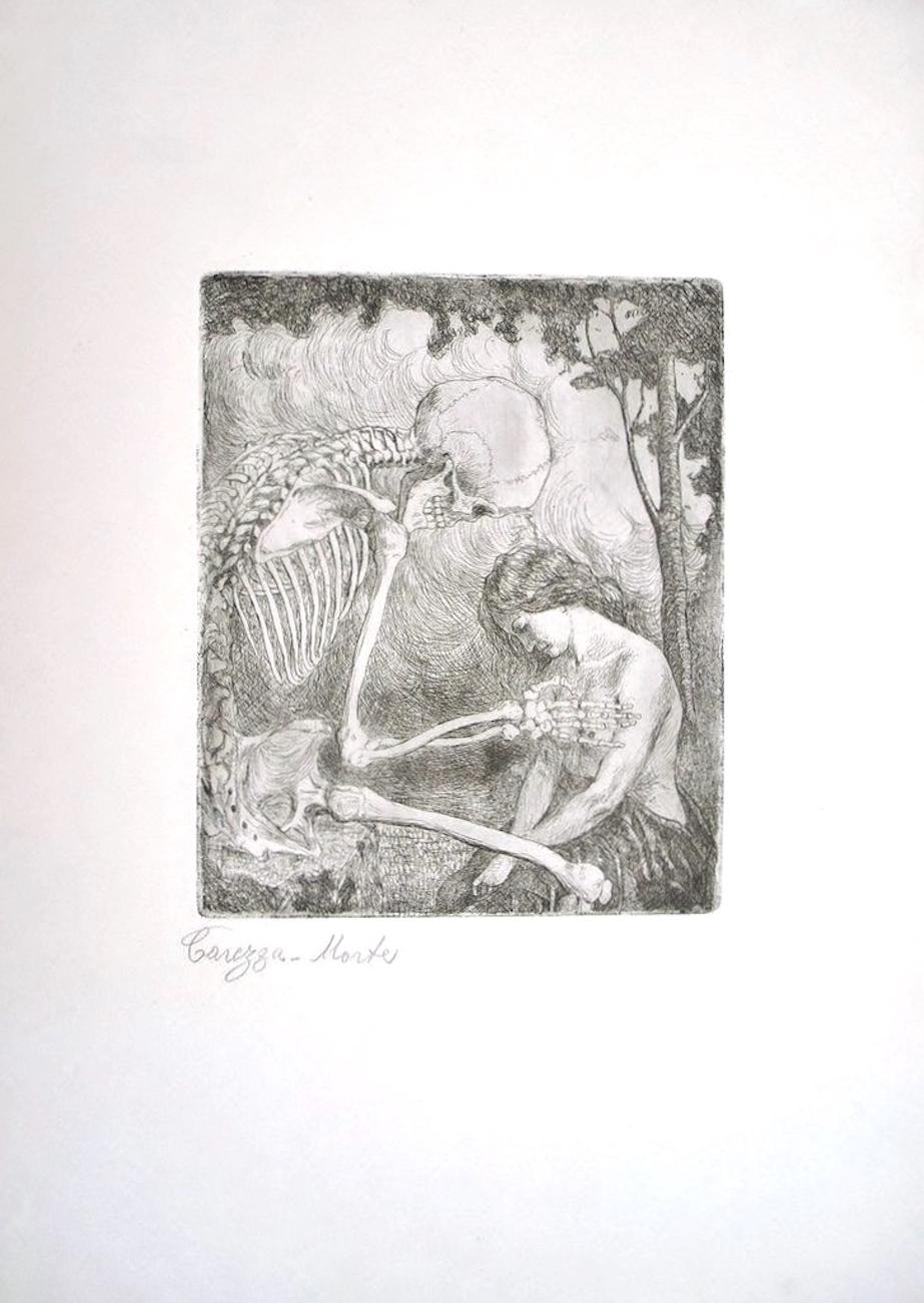 Luigi Russolo Figurative Print - Carezza,  Morte - Original Etching by L. Russolo