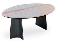 Luigi Saccardo Attr. Large Pink Oval Marble Dining Table Steel Italy 1970s MCM