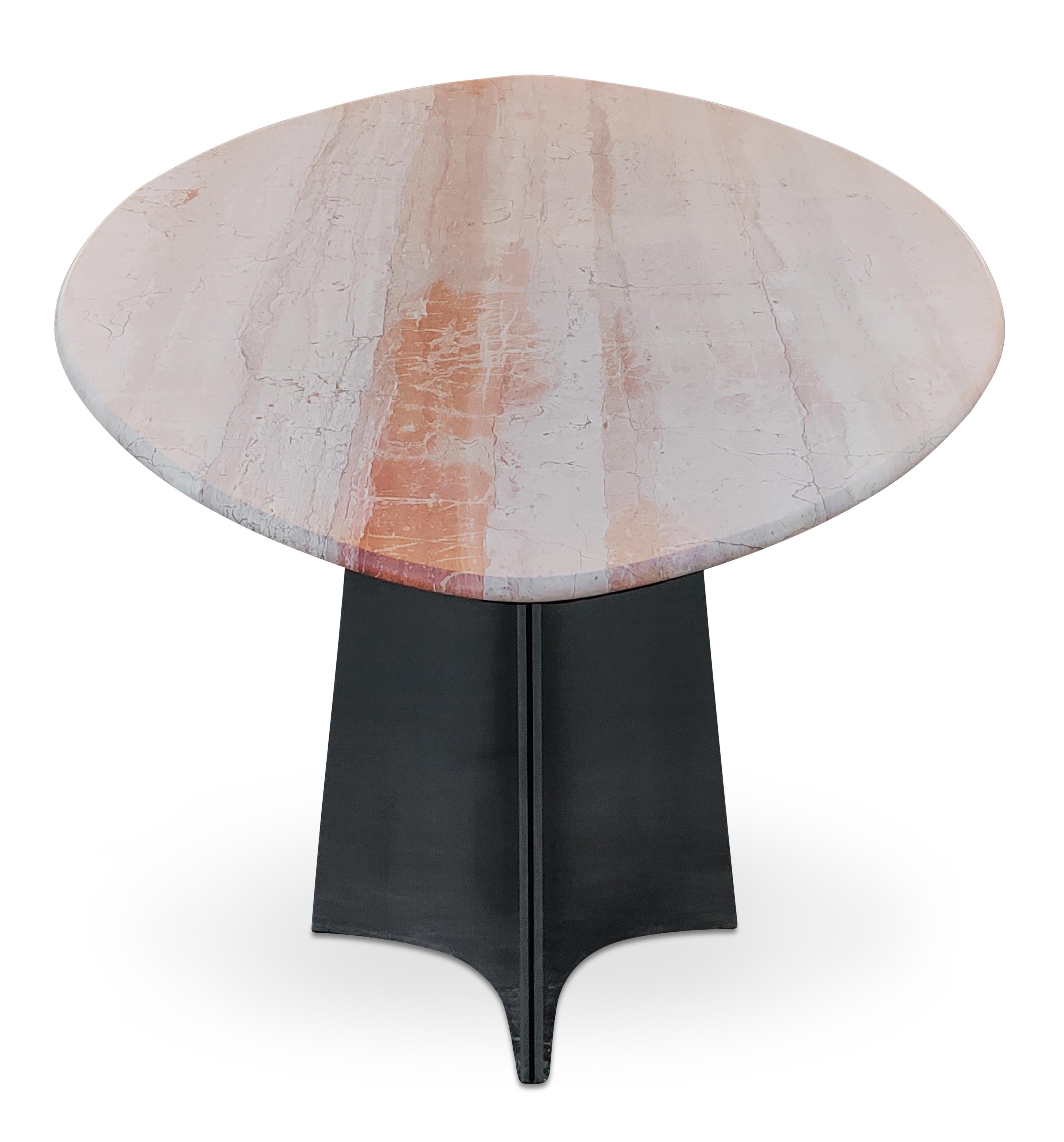 Polished Luigi Saccardo Attr. Large Pink Oval Marble Dining Table Steel Italy 1970s MCM