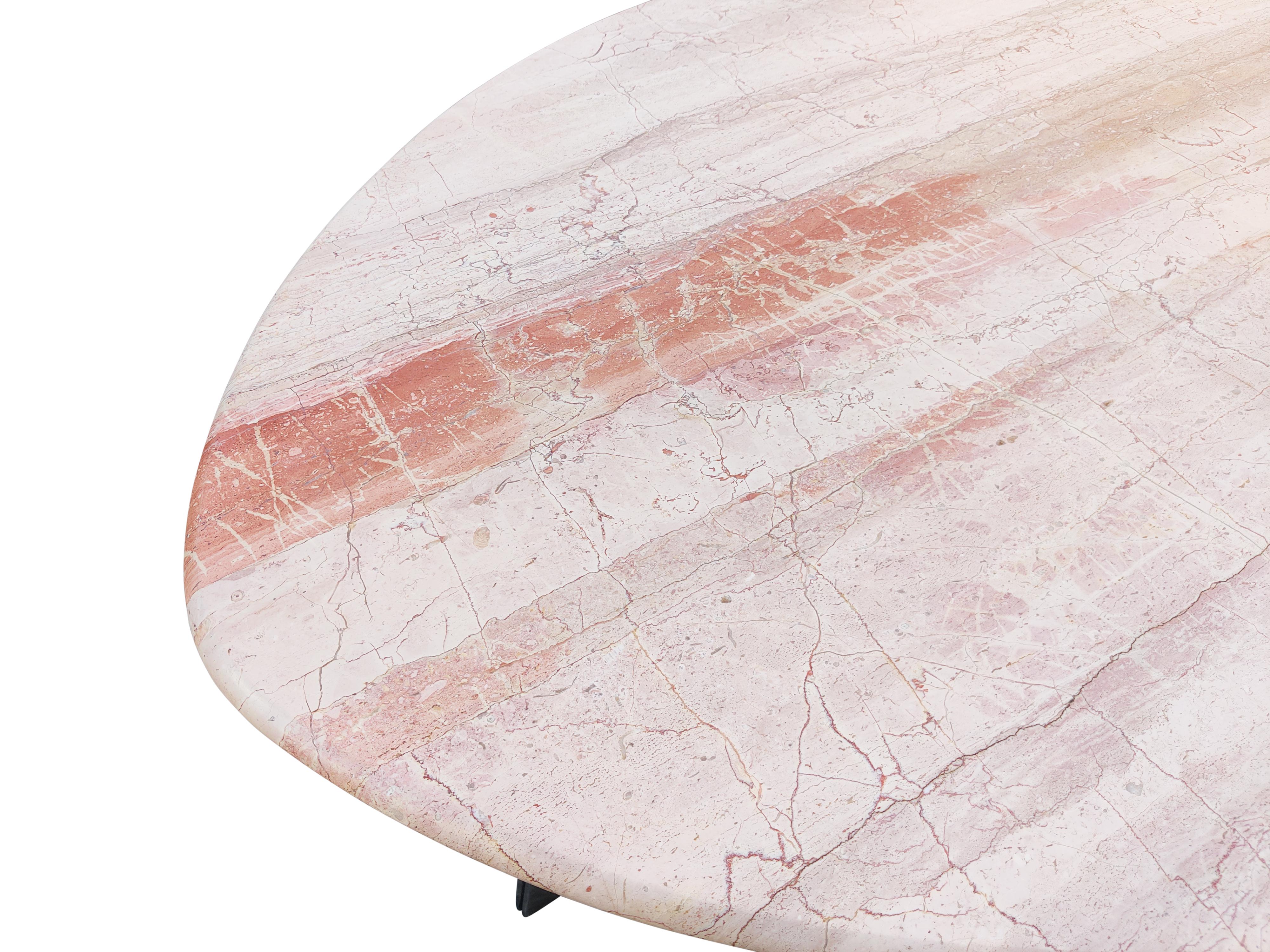 Late 20th Century Luigi Saccardo Attr. Large Pink Oval Marble Dining Table Steel Italy 1970s MCM