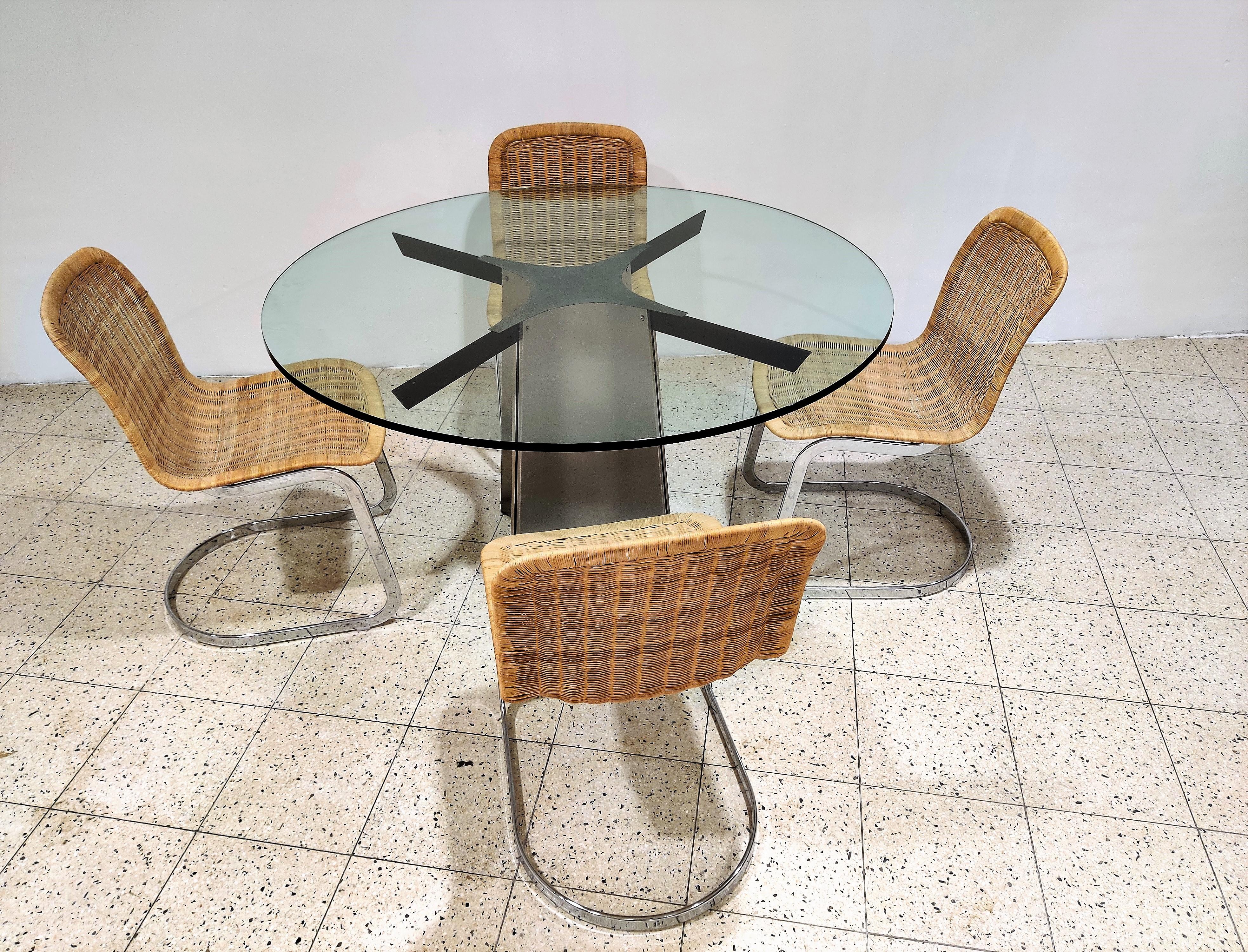 Brushed Luigi Saccardo Dining Table for Maison Jansen, 1970s