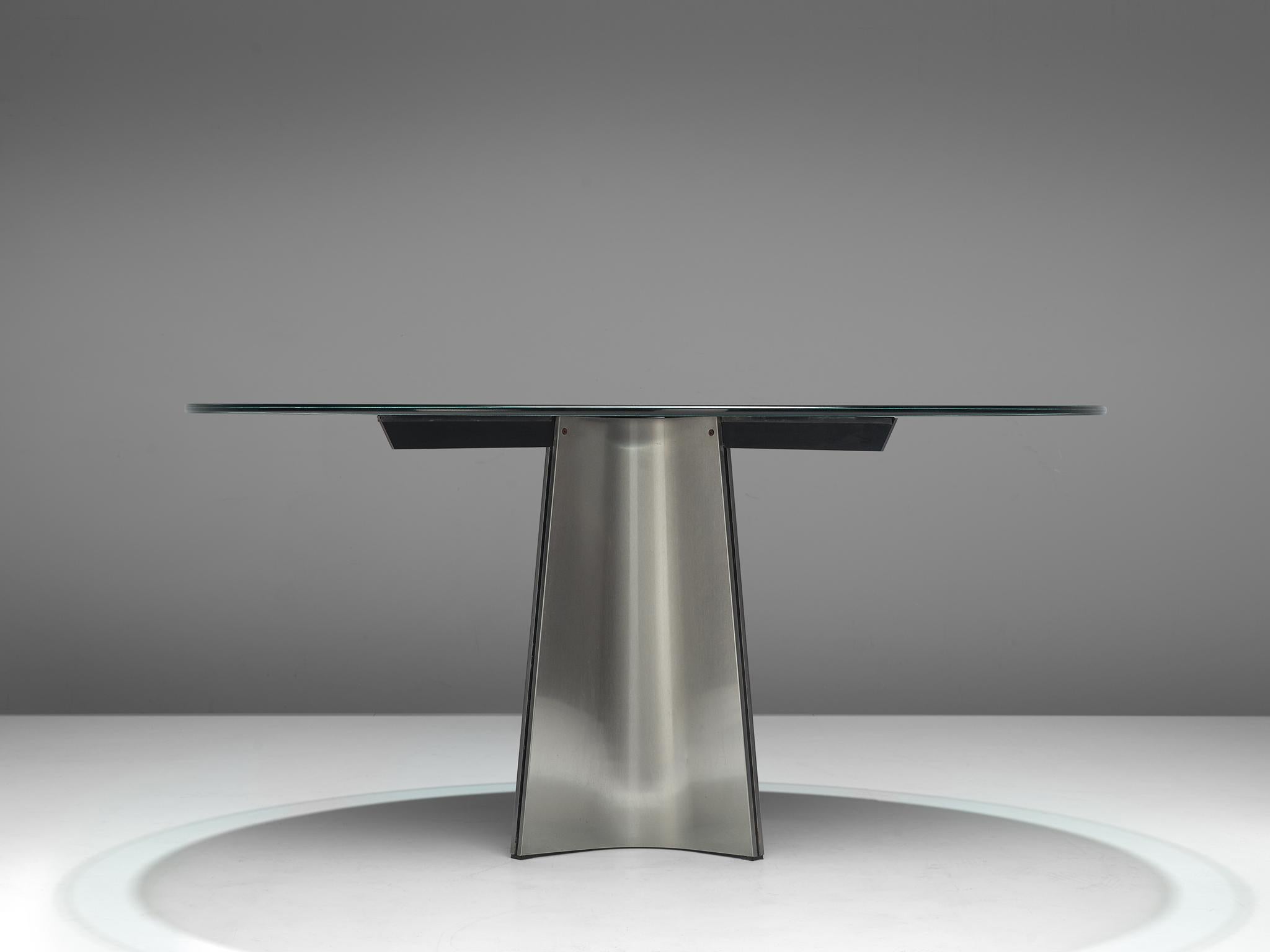 Mid-Century Modern Luigi Saccardo Dining Table in Metal and Glass