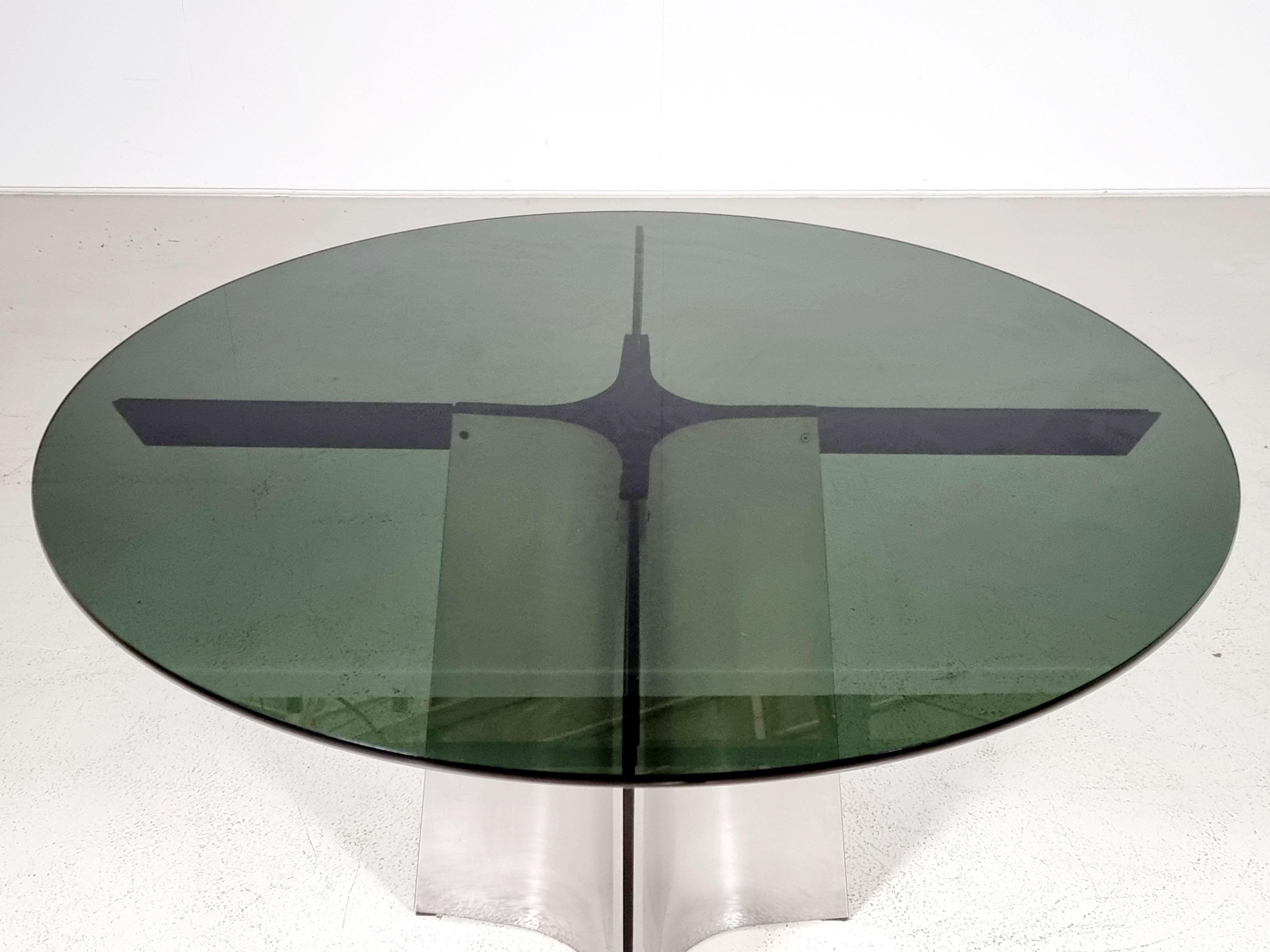 Stainless Steel Luigi Saccardo for Armet Pedestal Round Dining Table, 1970, Italy