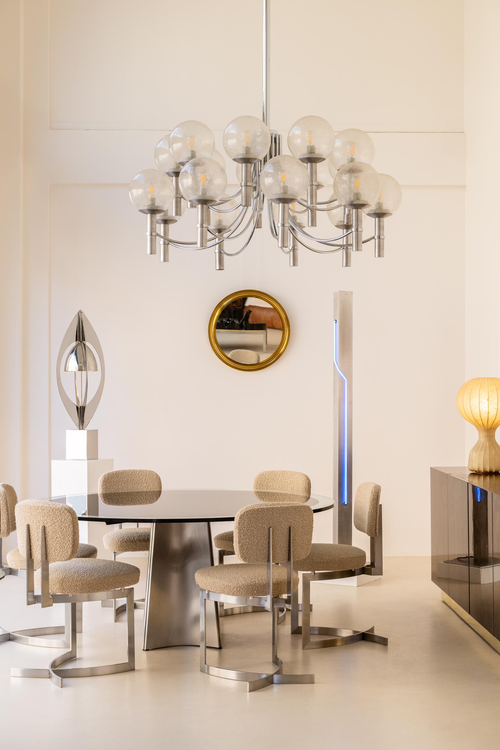 Table de salle à manger en acier brossé et verre noir Luigi Saccardo pour Arrmet 1970 en vente 3