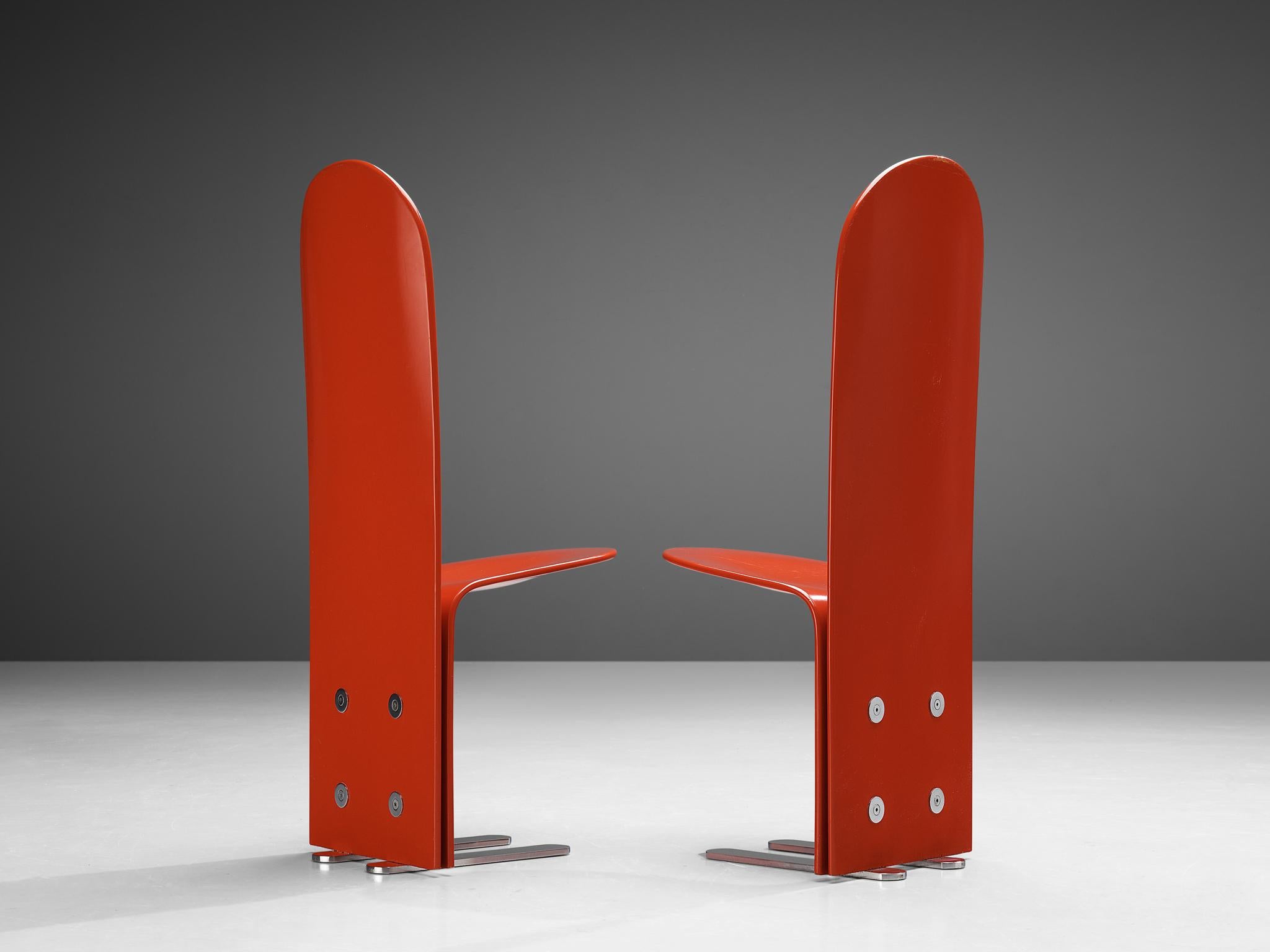 Luigi Saccardo for Arrmet 'Pelicano' Chairs in Red Plywood 4