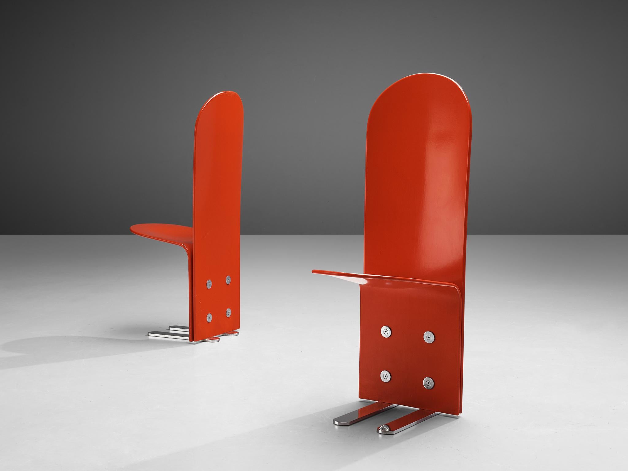 Italian Luigi Saccardo for Arrmet 'Pelicano' Chairs in Red Plywood