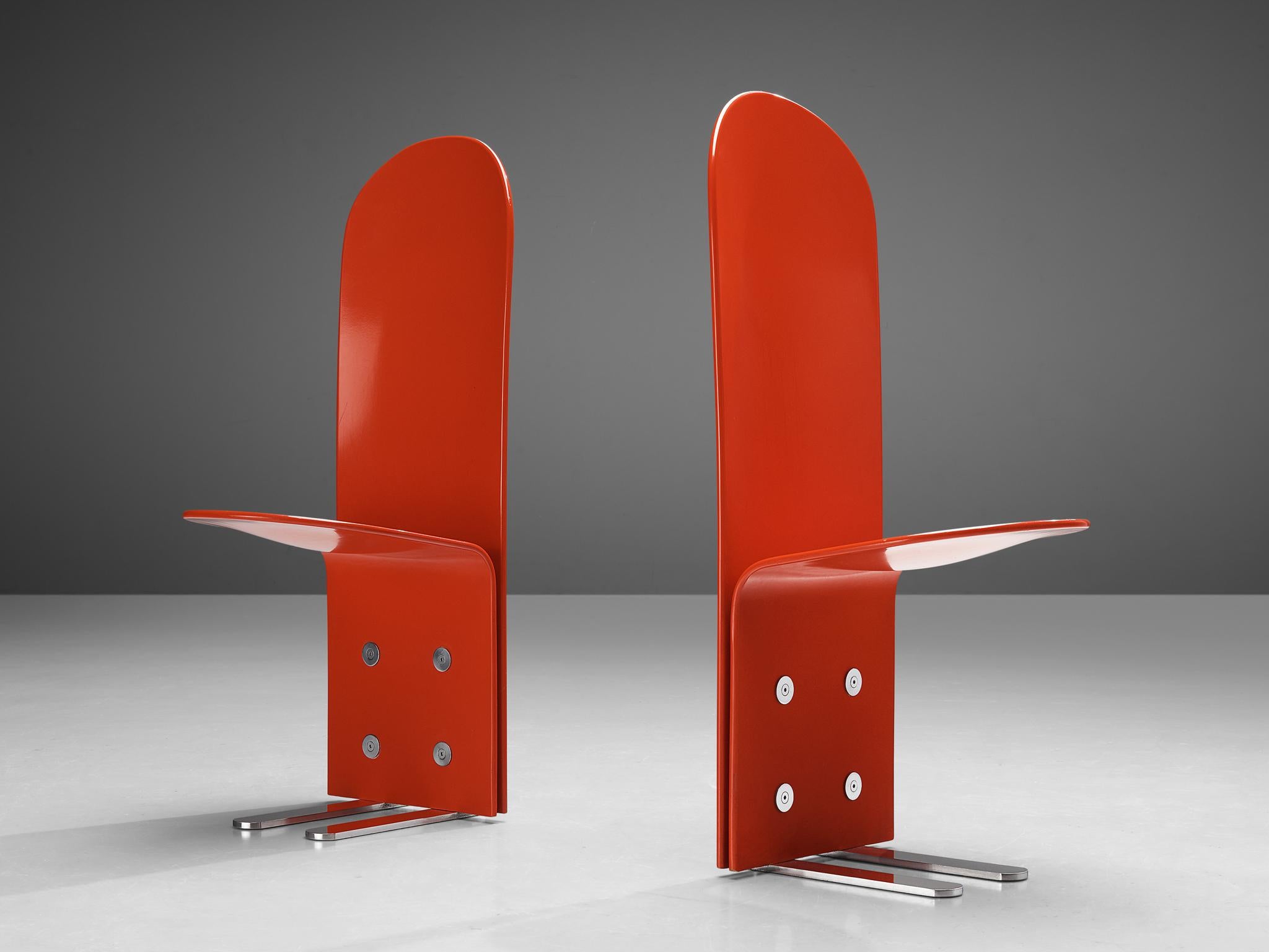 Luigi Saccardo for Arrmet 'Pelicano' Chairs in Red Plywood In Good Condition In Waalwijk, NL