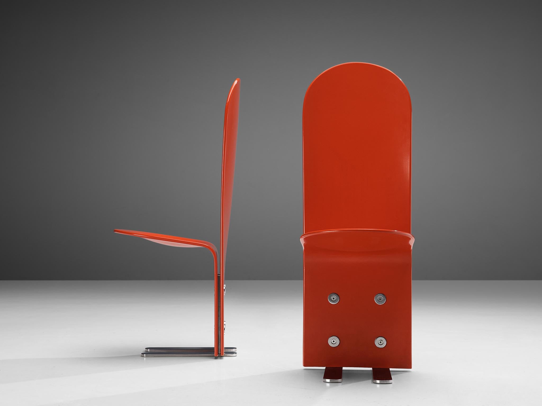 Luigi Saccardo for Arrmet 'Pelicano' Chairs in Red Plywood 1