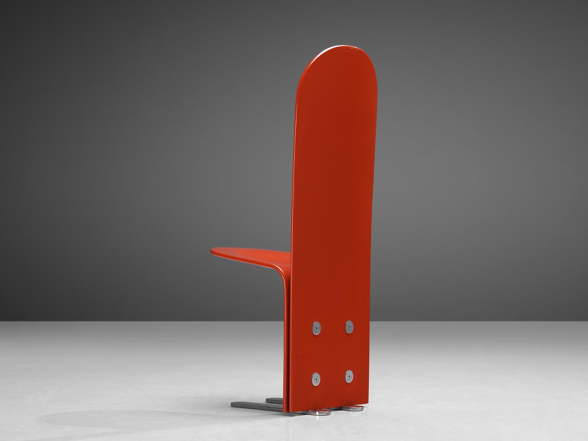 Luigi Saccardo für Arrmet: Stuhl „Pelicano“ aus rotem Sperrholz (Italienisch) im Angebot