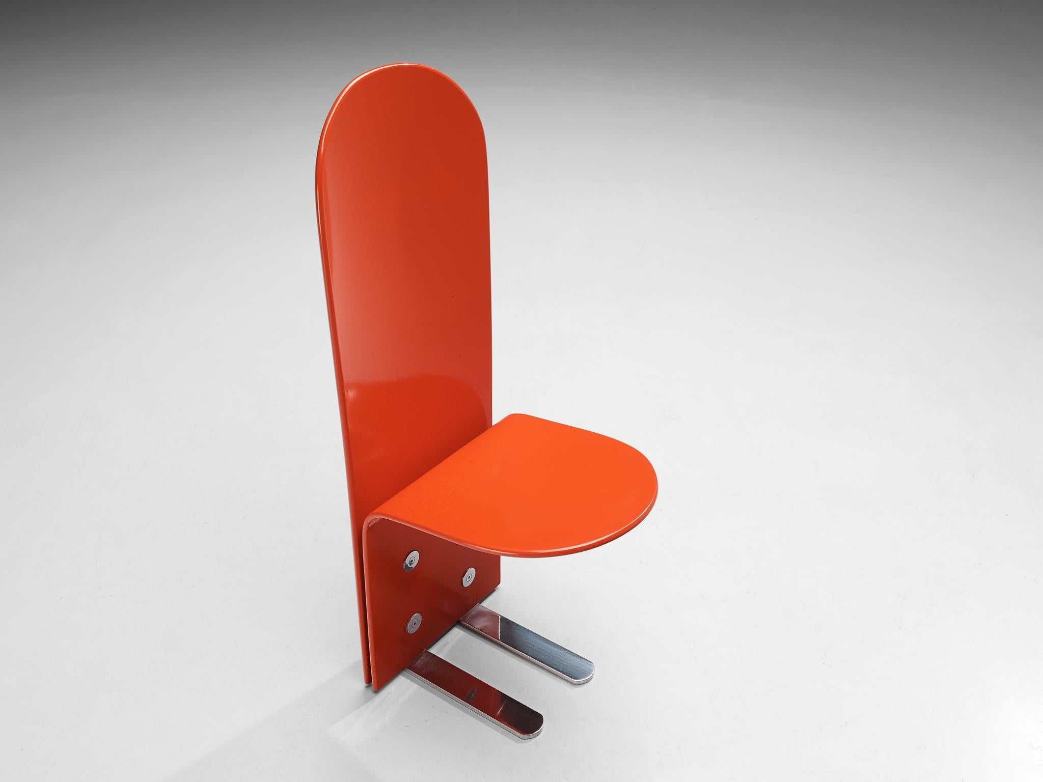 Luigi Saccardo für Arrmet: Stuhl „Pelicano“ aus rotem Sperrholz (Metall) im Angebot