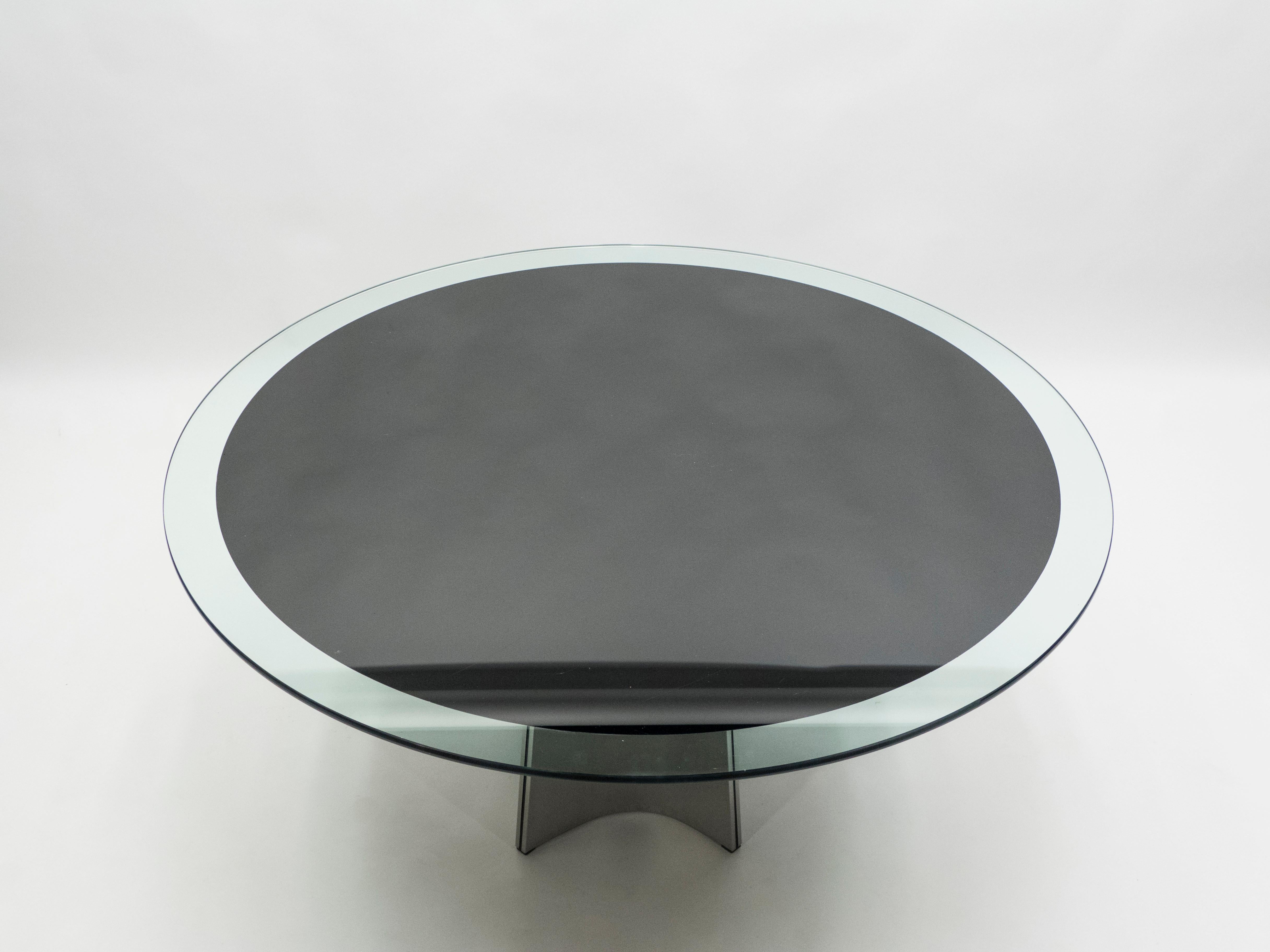 Luigi Saccardo for Maison Jansen Brushed Steel Glass Guéridon Dining Table 1970s 2