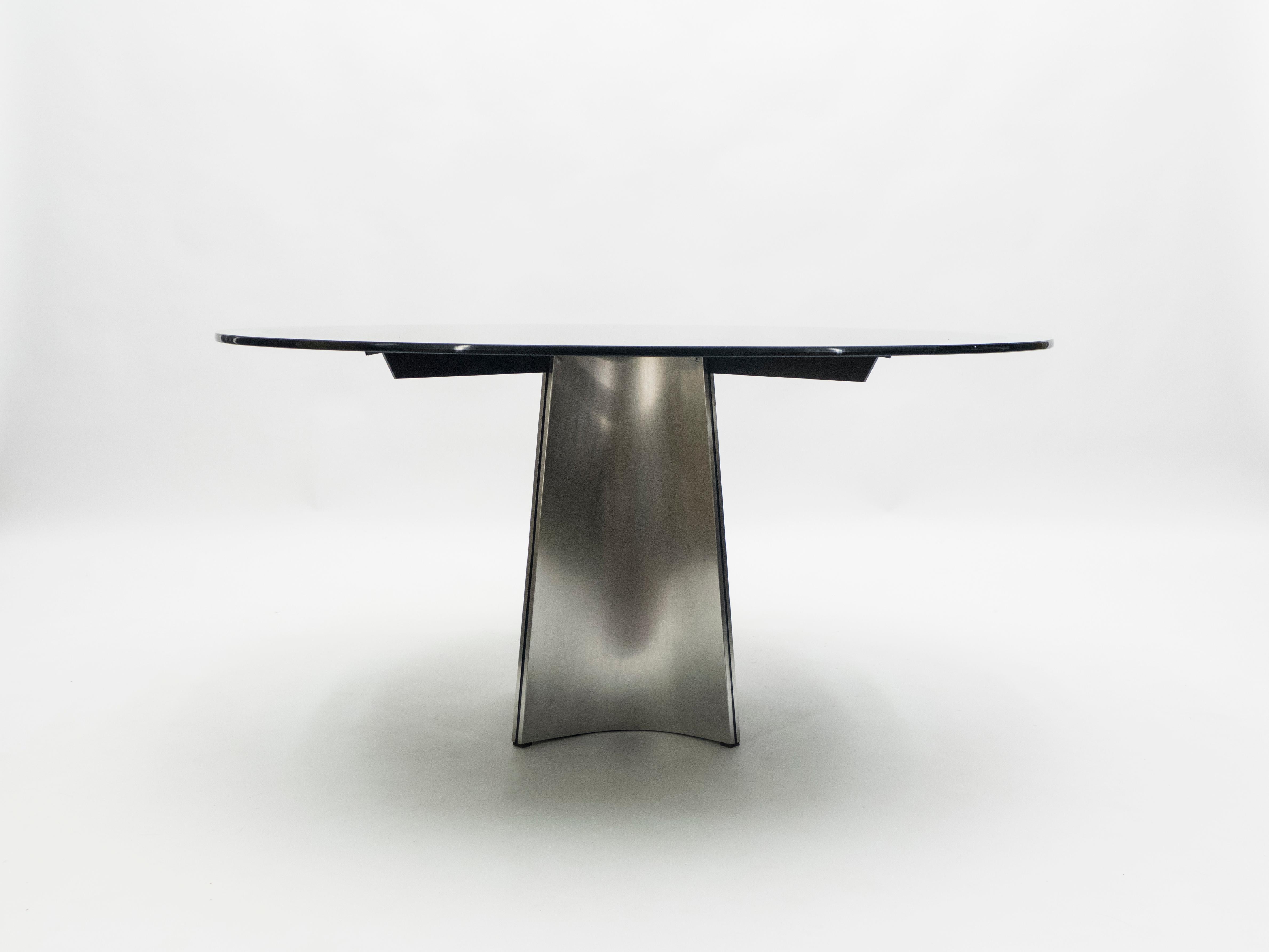 Luigi Saccardo for Maison Jansen Brushed Steel Glass Guéridon Dining Table 1970s 3