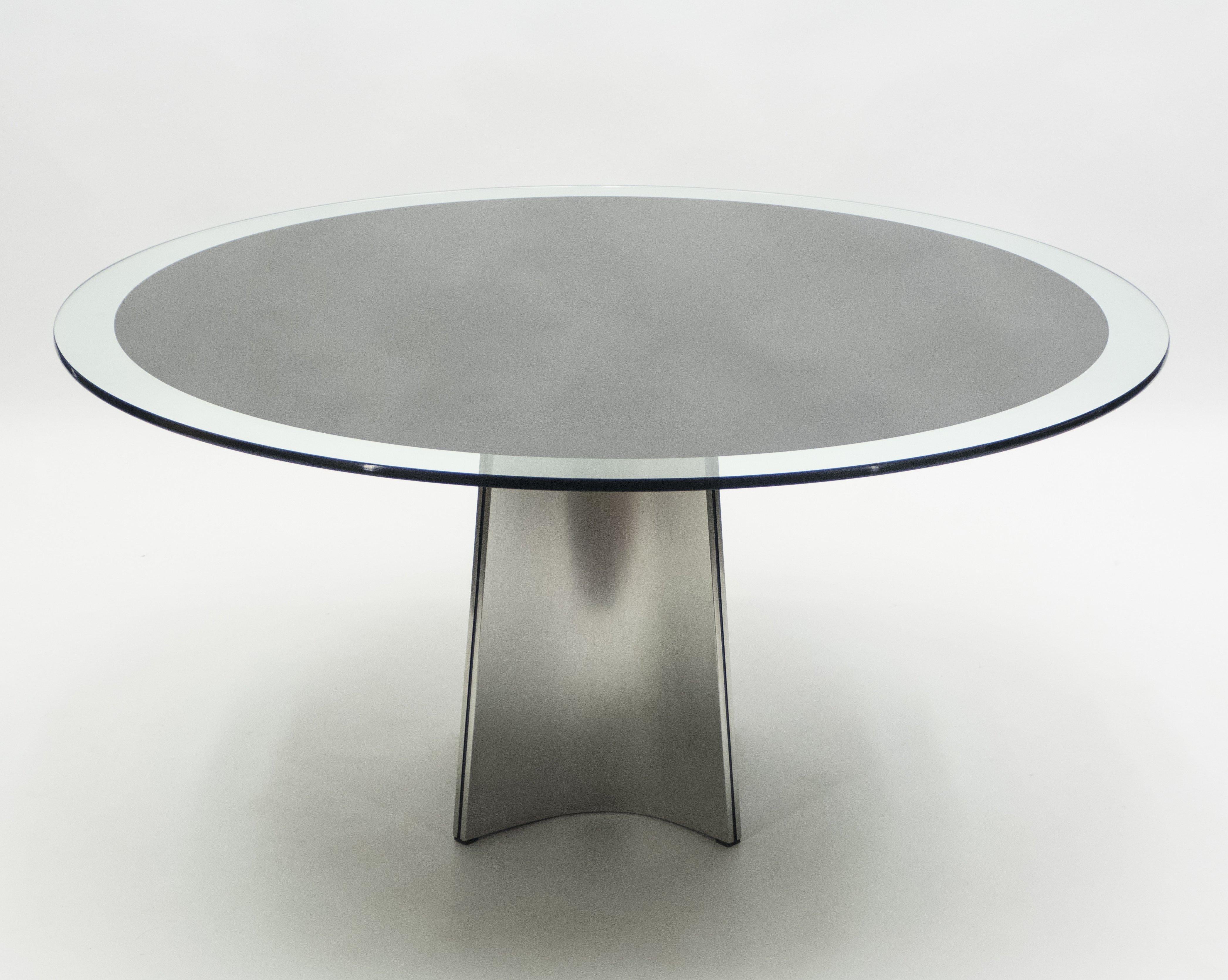 Mid-Century Modern Luigi Saccardo for Maison Jansen, Round Table Steel Frame & Glass For Sale