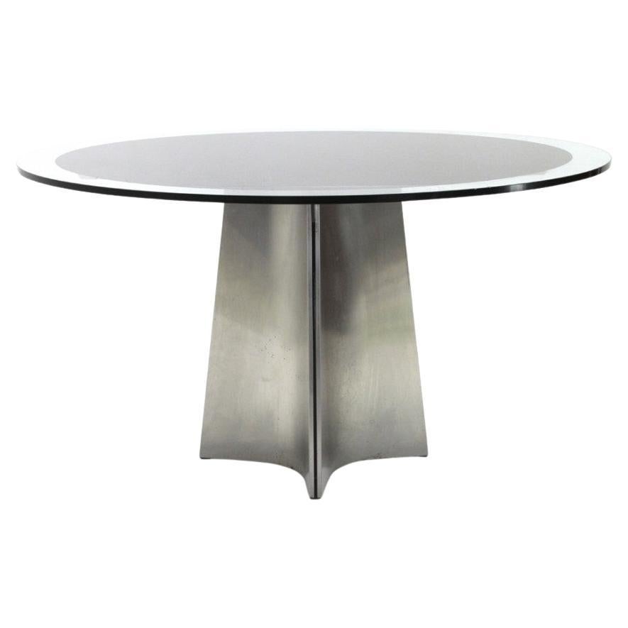 Luigi Saccardo für Maison Jansen, runder Tisch mit Stahlrahmen und Glas