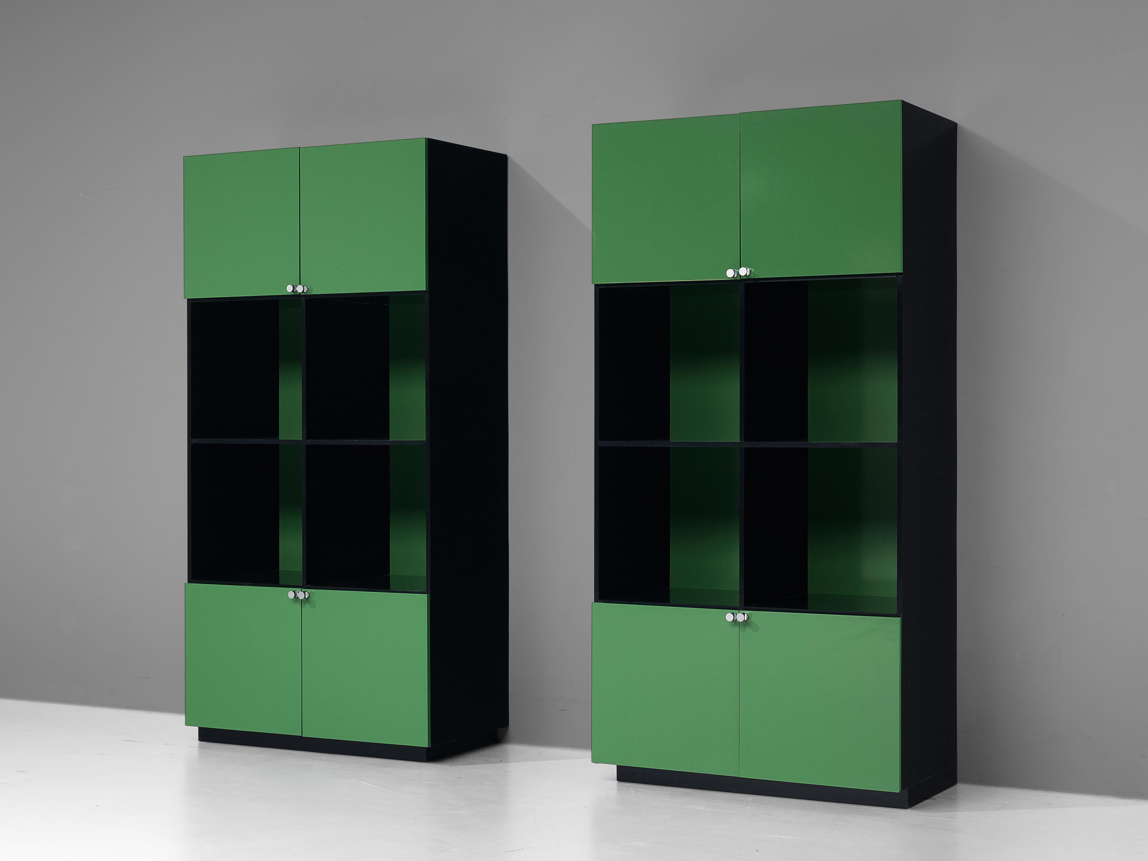 Luigi Saccardo, 'Topline' highboards, laminated wood, metal, Italy, circa 1976. 

Pair of bookcases as part of the ´Topline´ series, designed by the Italian designer Luigi Saccardo. Due to its size, these items offer a variety of different storage