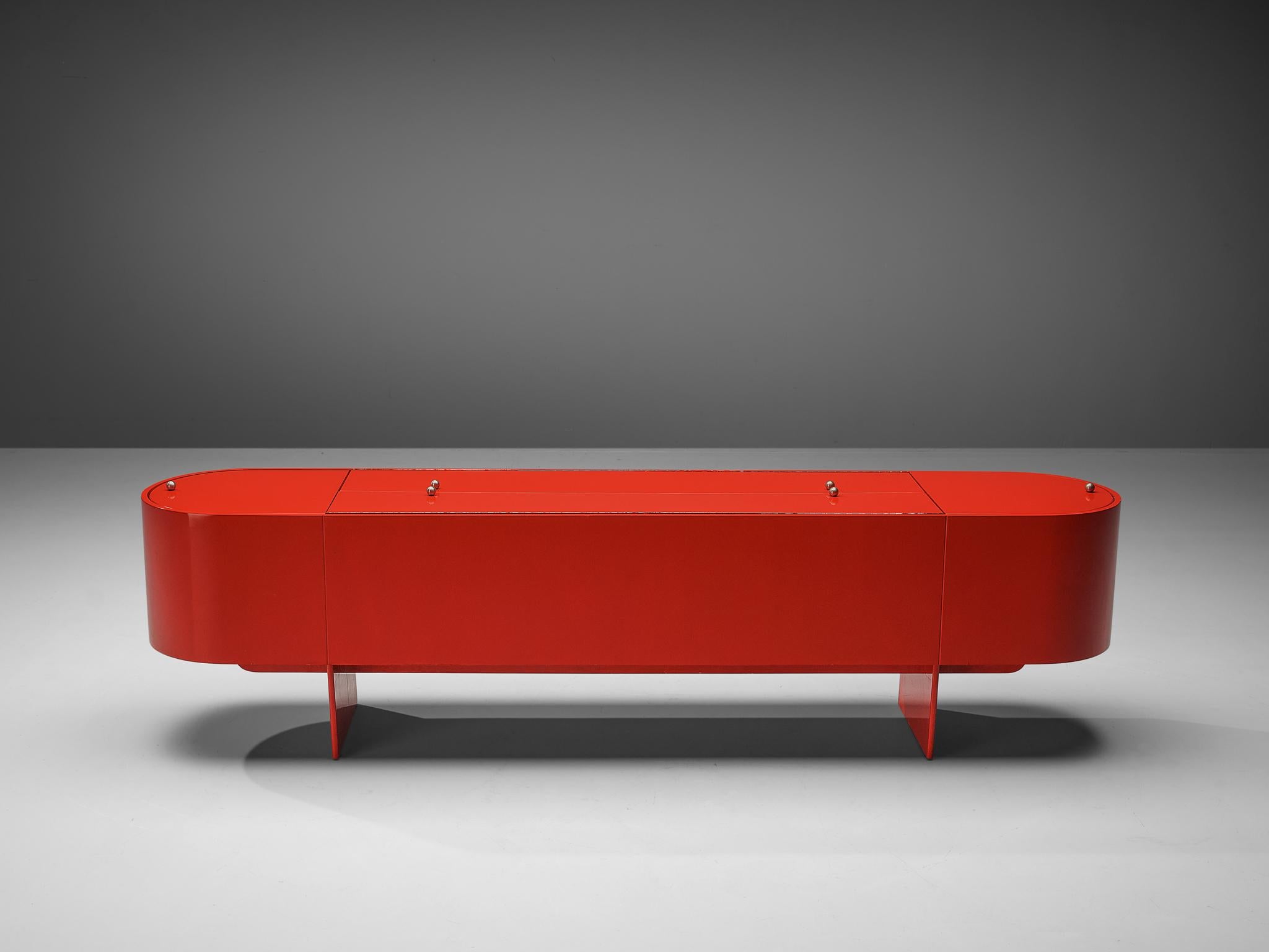 Post-Modern Luigi Saccardo ‘Parentisi’ Sideboard with Dry Bar in Red Lacquer