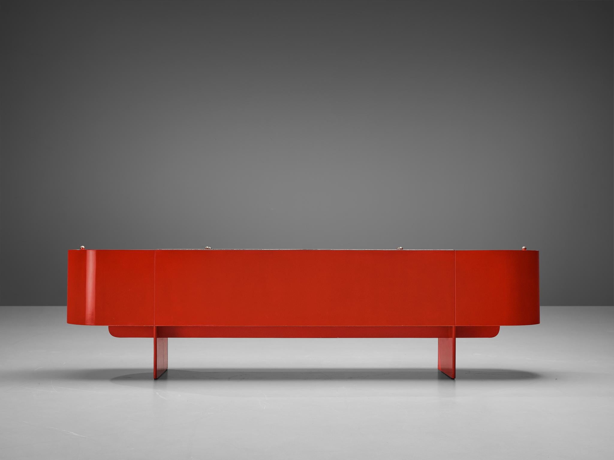Lacquered Luigi Saccardo ‘Parentisi’ Sideboard with Dry Bar in Red Lacquer