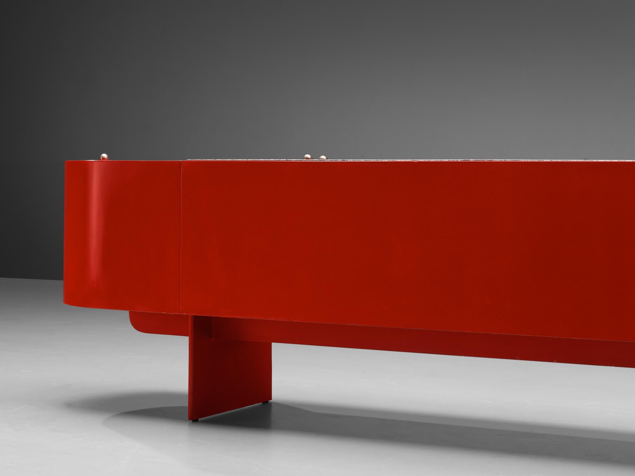 Metal Luigi Saccardo ‘Parentisi’ Sideboard with Dry Bar in Red Lacquer