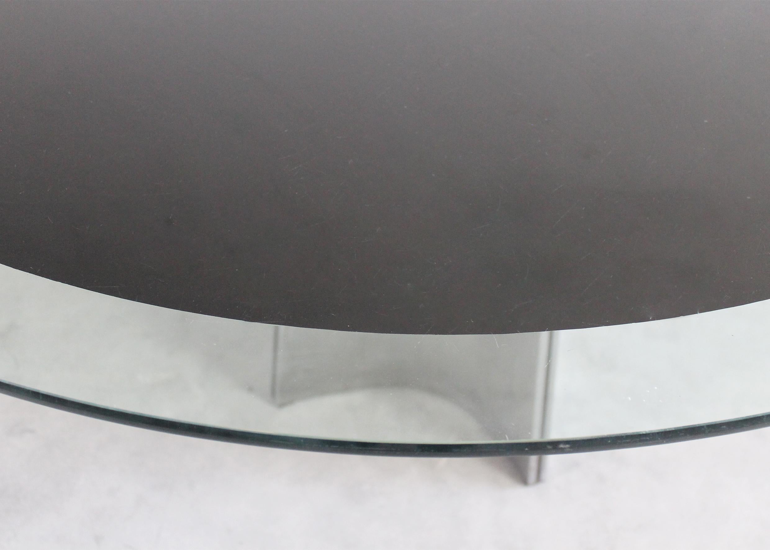 French Luigi Saccardo UFO Pedestal Table in Steel and Glass by Maison Jansen 1970s For Sale